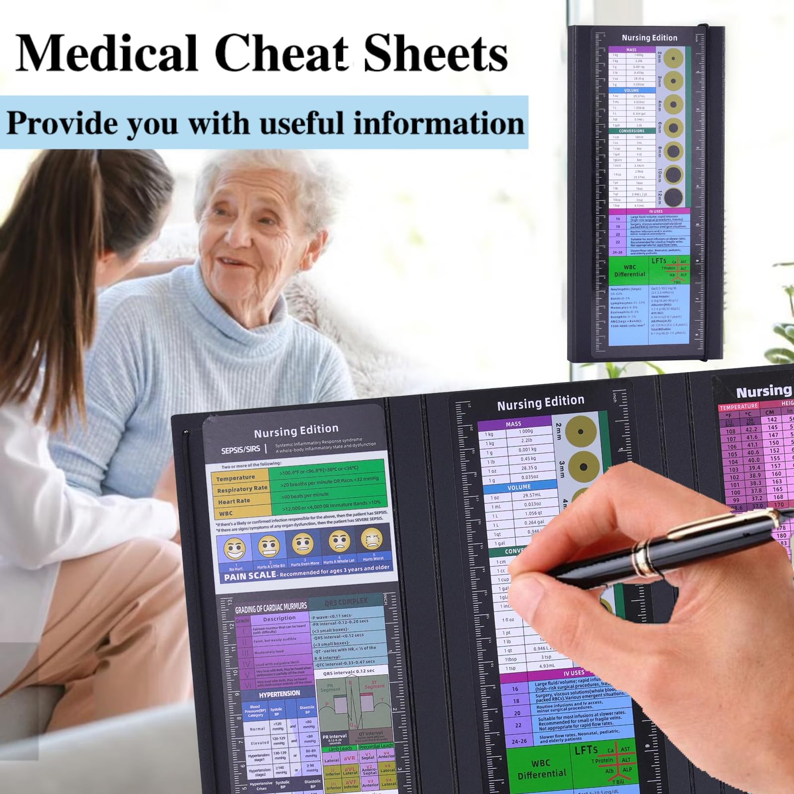 Foldable Thick Nursing Clipboard & Cheat Sheets, 2-Pack for Nurses & Black