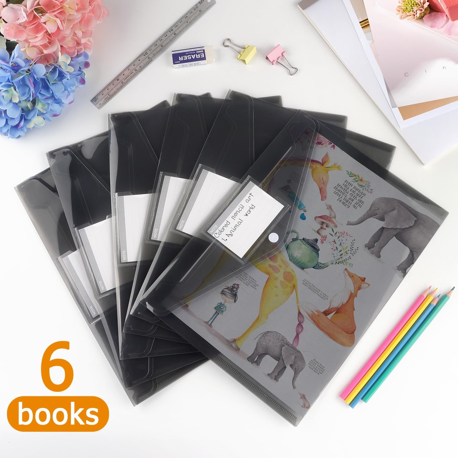 Tamaki 6 Pack Plastic Envelopes Poly Envelopes, Clear Document 6 Pack-black