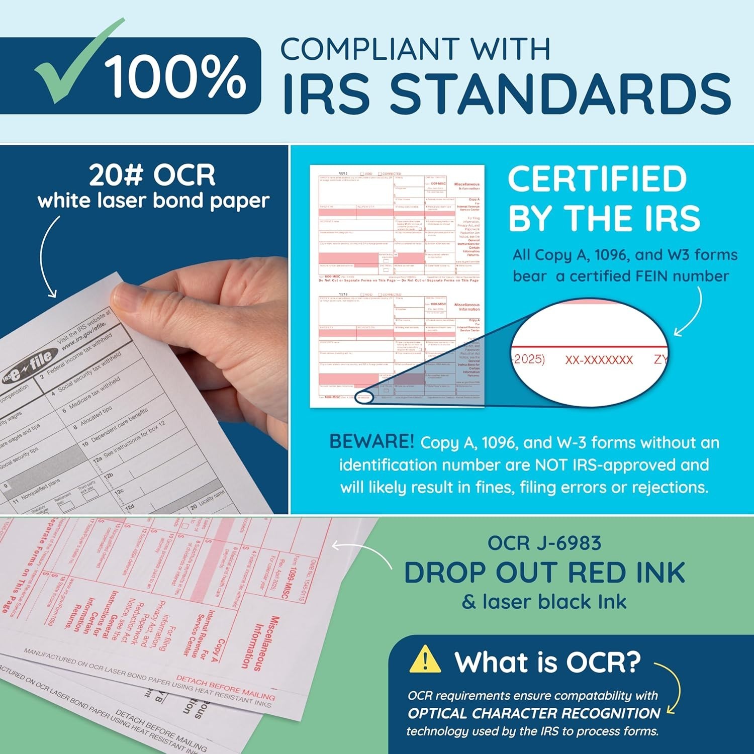 Blue Summit Blank W-2 3-UP Tax Forms 500 Employee Sets Perforated Laser Inkjet