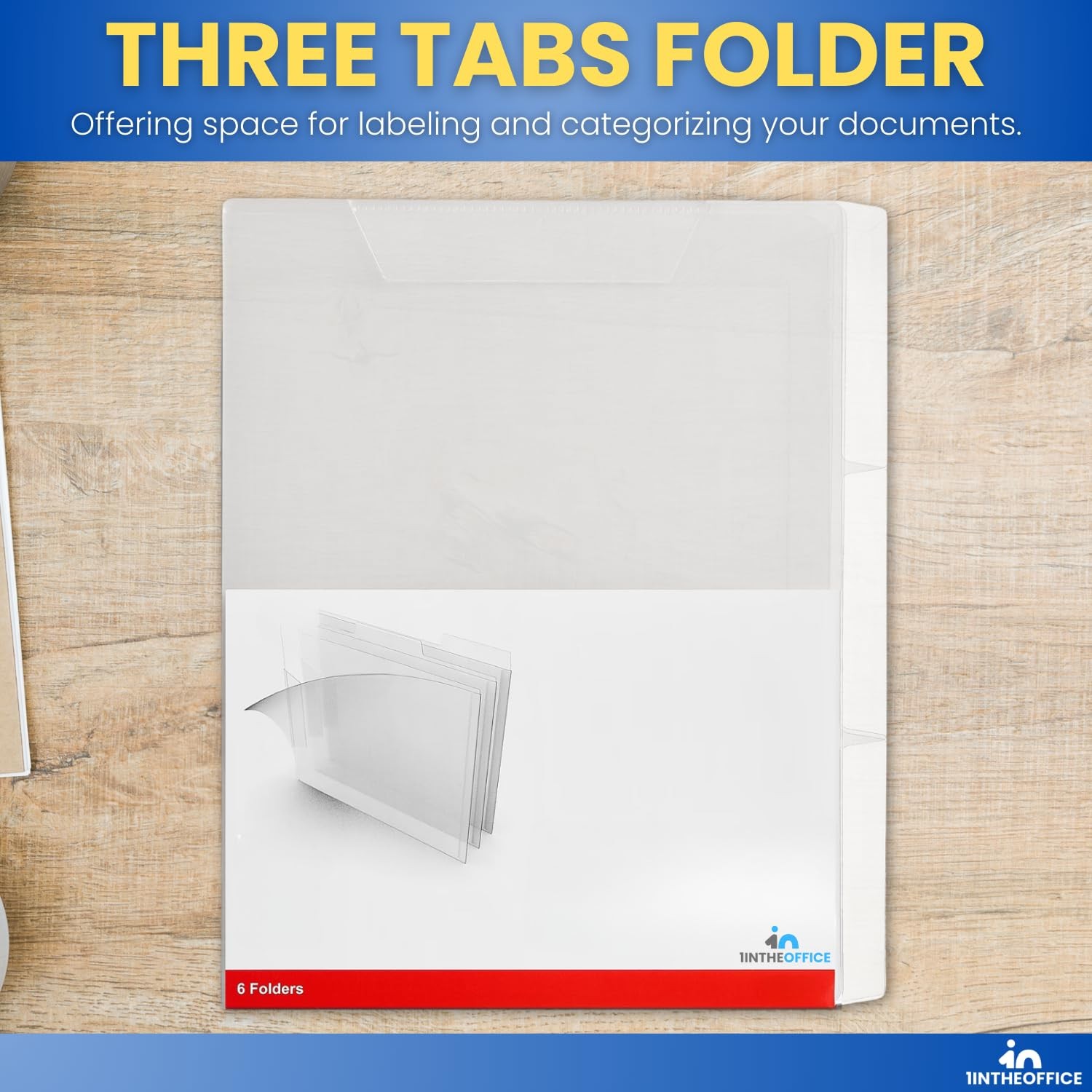 1InTheOffice Clear Plastic Folder Letter Size, Poly File 3 Tab,