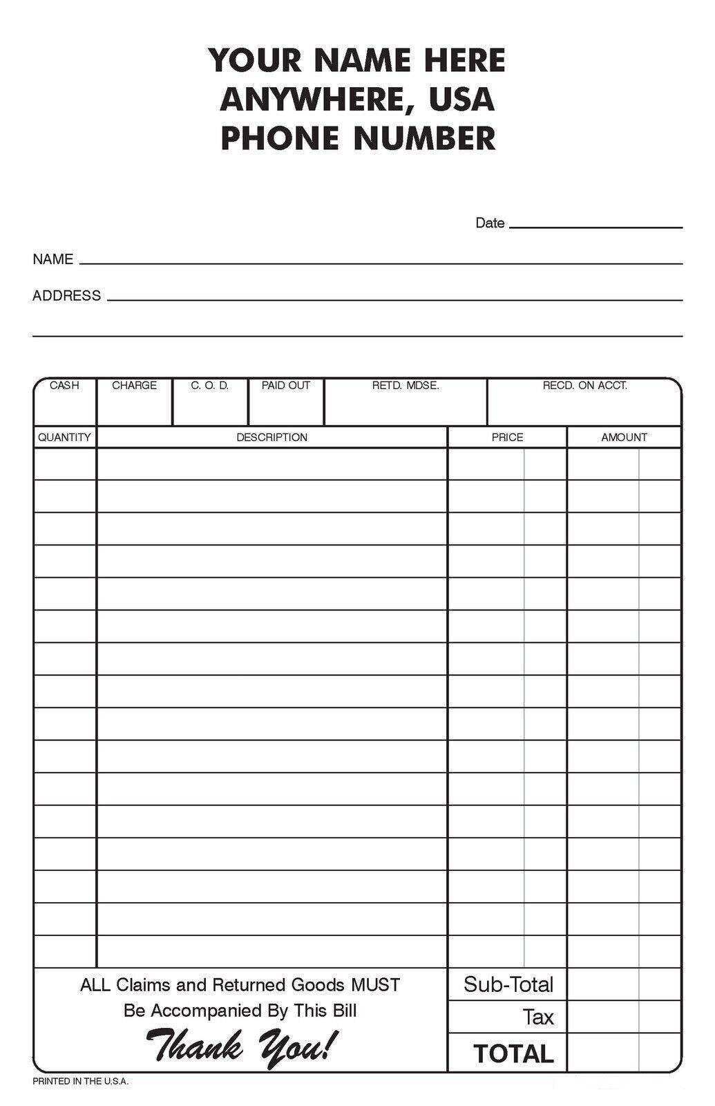 (250) 2-part Carbonless NCR Forms – Sales Receipts – Invoices