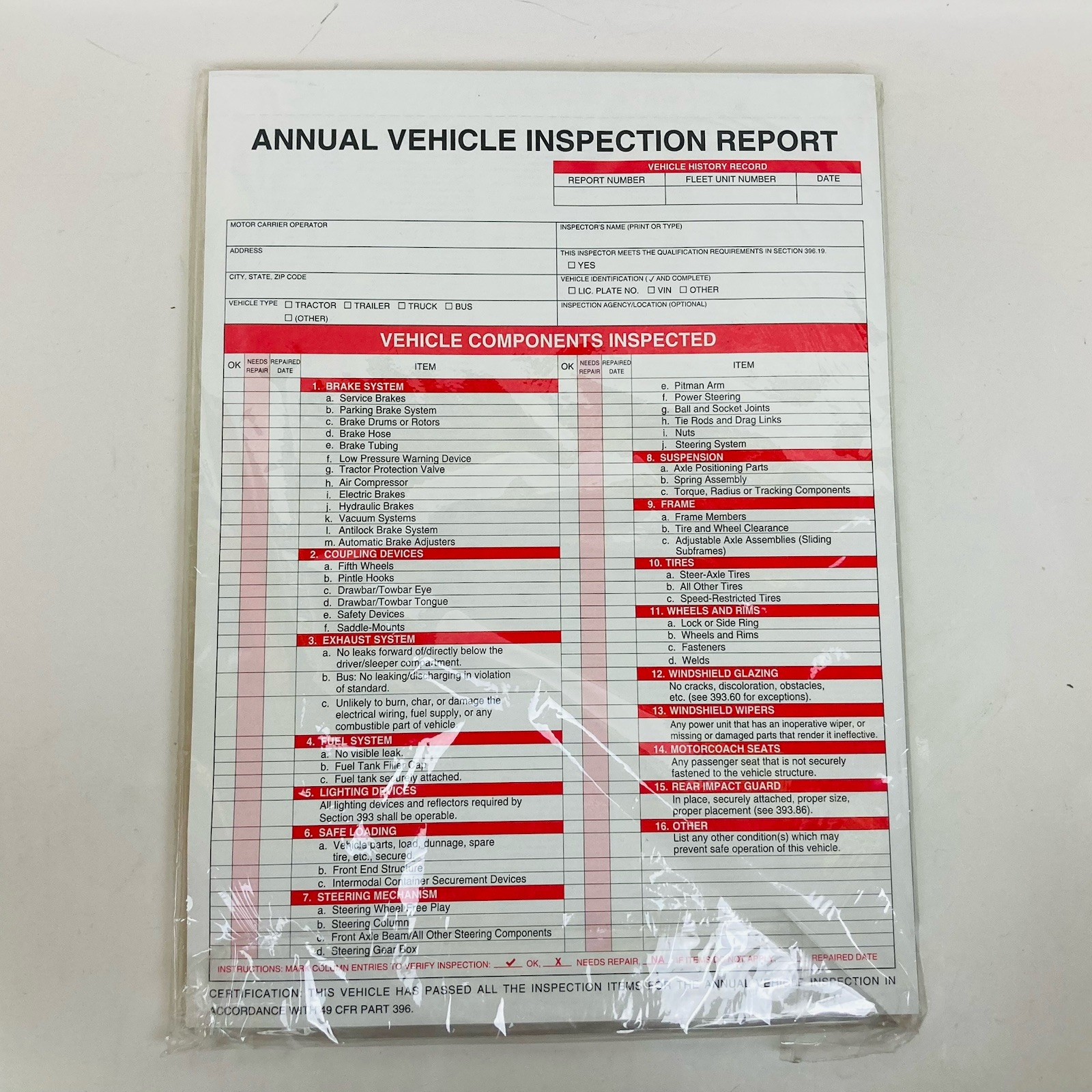 Annual Vehicle Report 25 Pack 3 Ply 5” x 4” Mylar Laminate Label DOT FMCSA