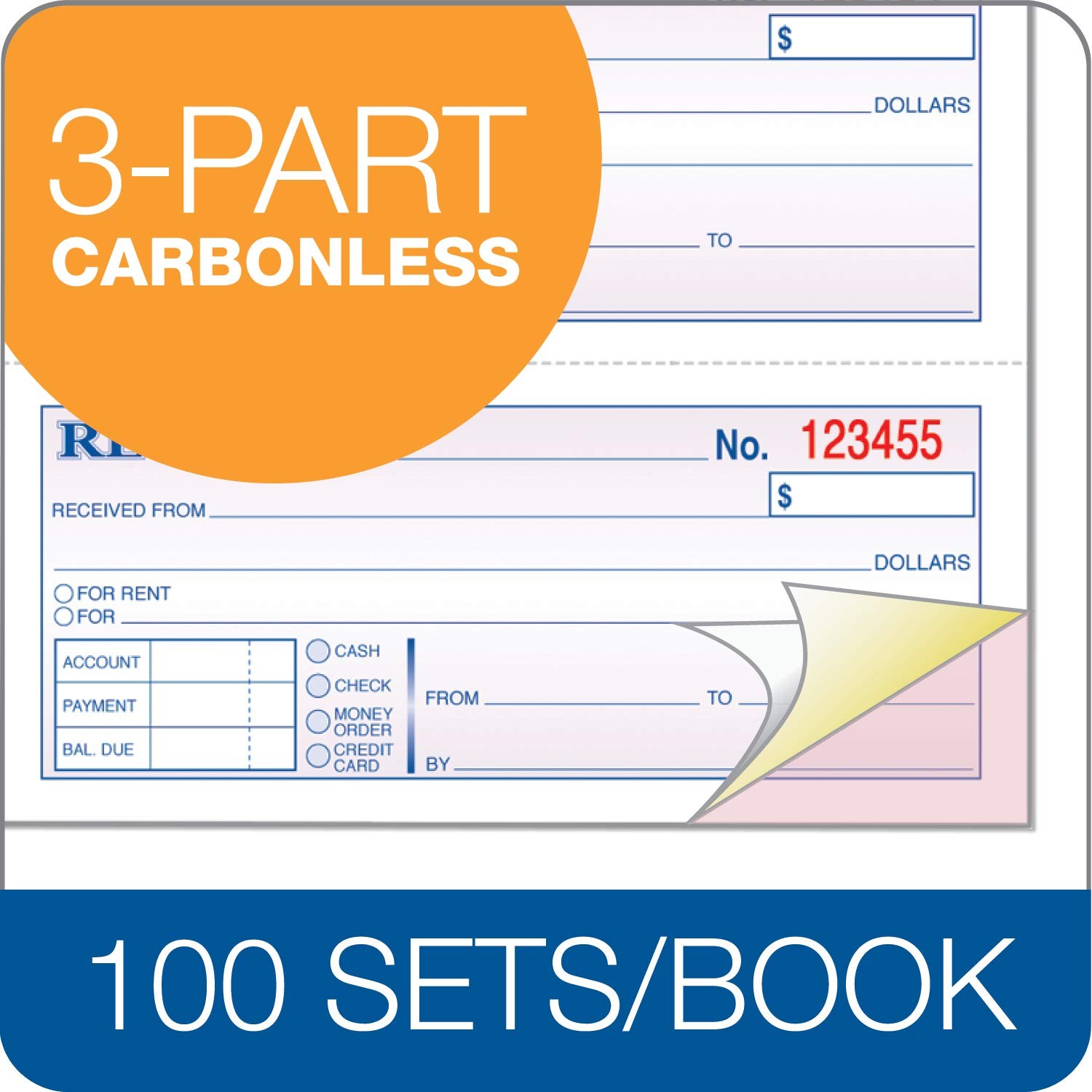 Money/Rent Receipt Book, 3-Part, Carbonless, 11 x 7-5/8 Inches, 4 Receipts/Pa…
