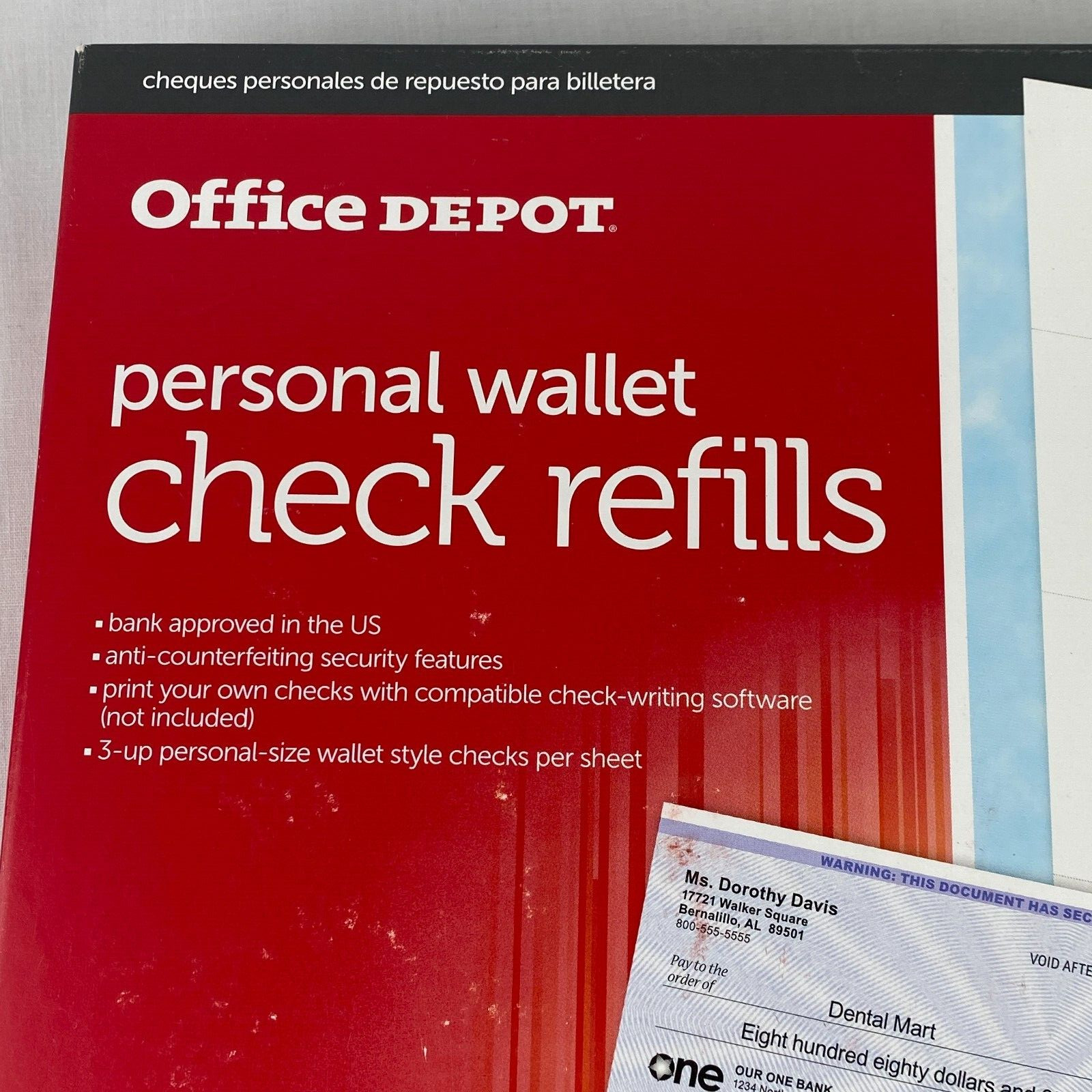Office Depot Personal Wallet Check Refills 900 Item 637-490 LOT 2 Boxes 2x B19