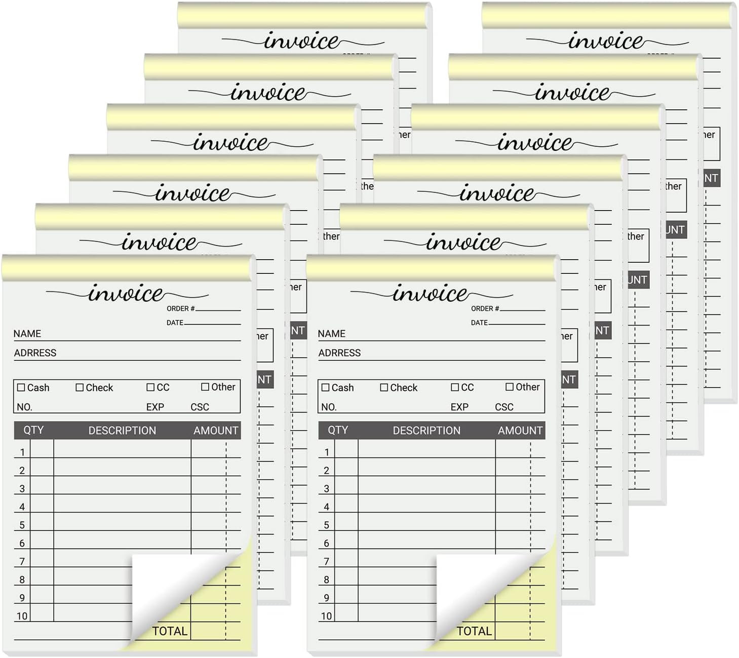 12 Pack Invoice Books for Small Business, 3.5 X 5.5 Inch 2 Part Carbonless Recei