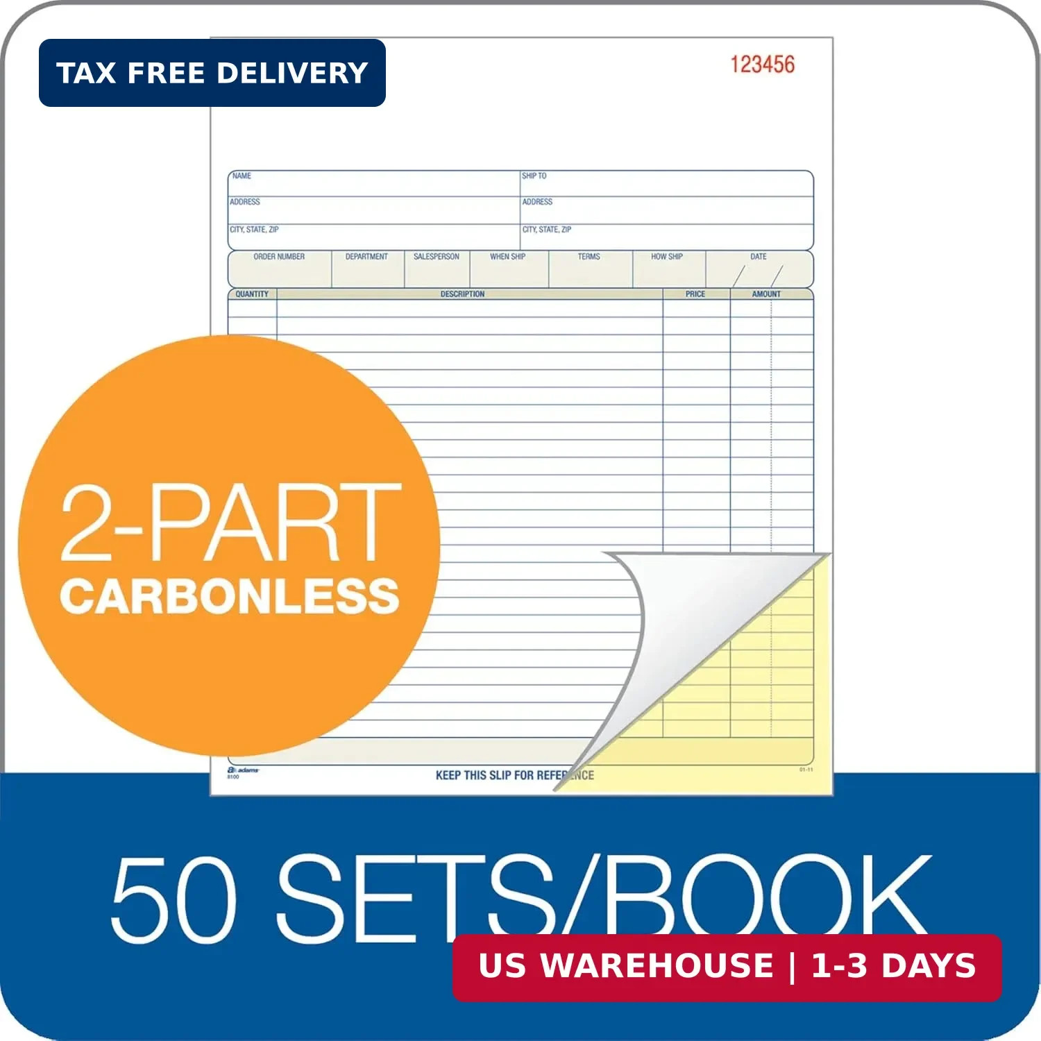 Adams Order Book, 2-Part, Carbonless, White/Canary, 8-3/8 x 10-11/16 Inches, 50