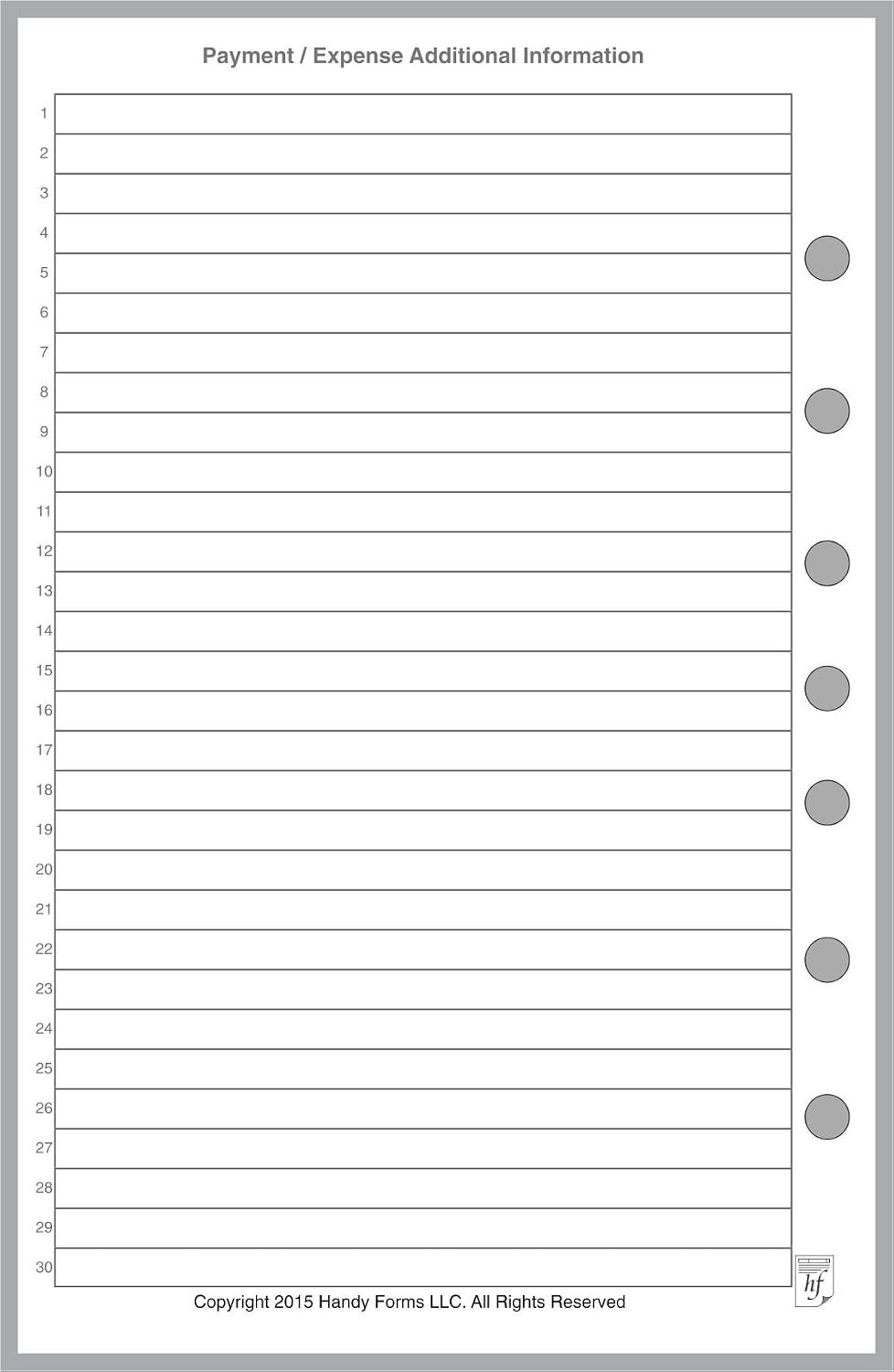 5.5″ x 8.5″ Payment & Expense Organizer Insert – 50 Punched Sheets for Notebooks
