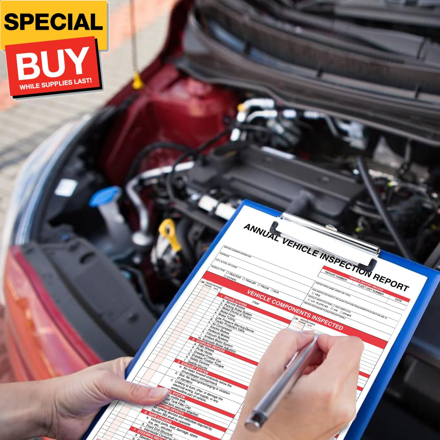 Annual Vehicle Inspection Report Form 25-pk 3-Ply Carbonless, 8.5″ x 11.75″ + La