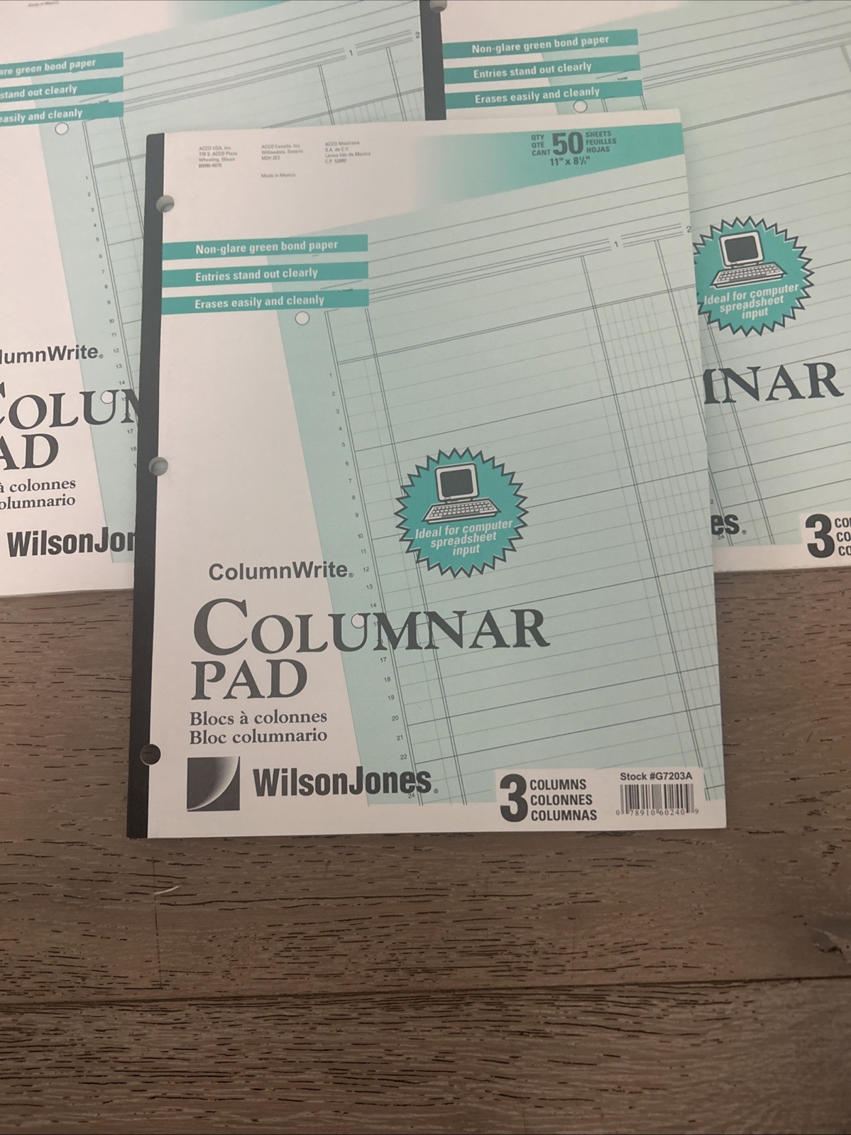 Lot of 3 Wilson Jones Columnar Pad, 11 x 8-1/2 , 50 Sheets NEW 3 Columns G7203A
