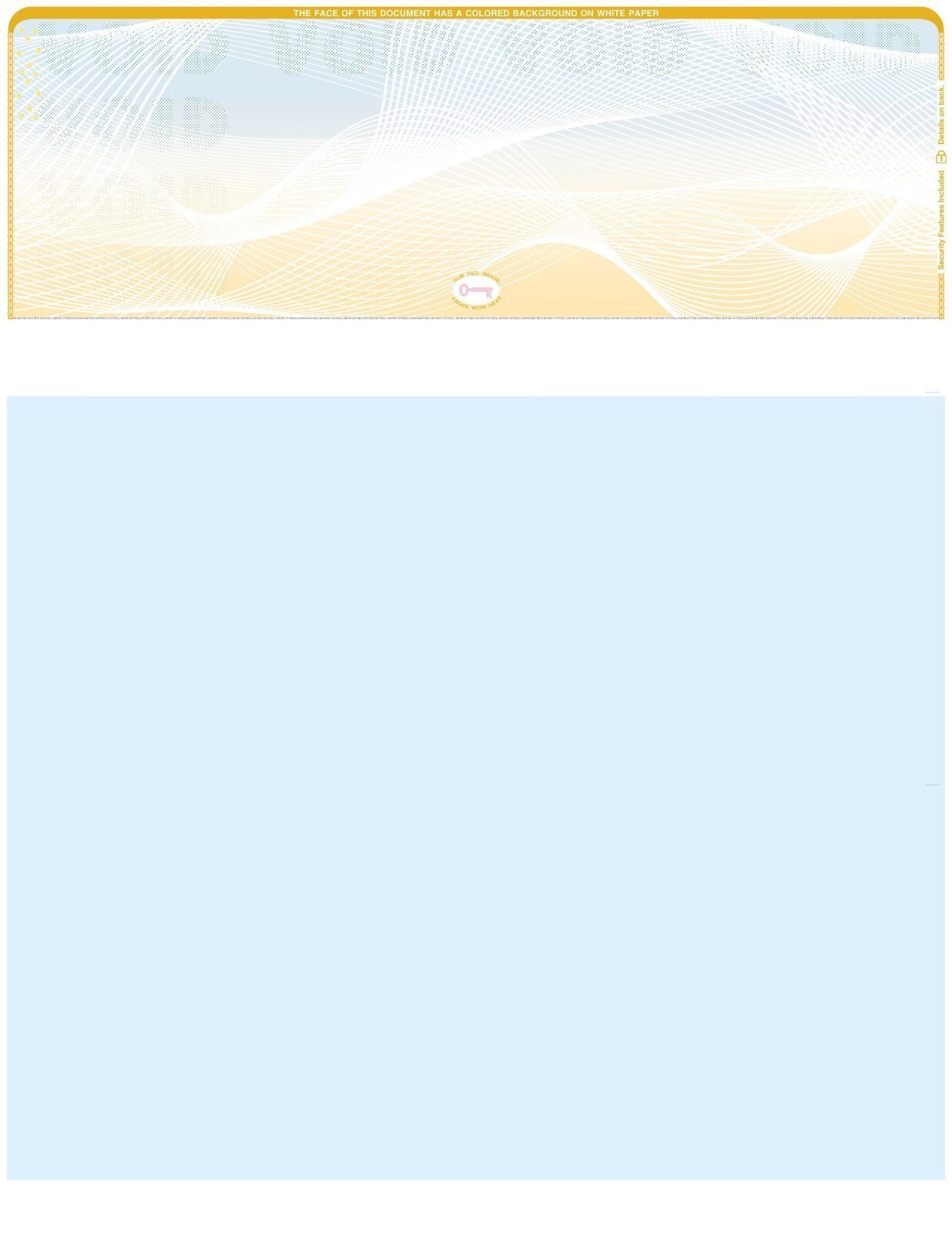 Blank Check Stock Paper – Check on Top- High-Security – 3 Prismatic Colors
