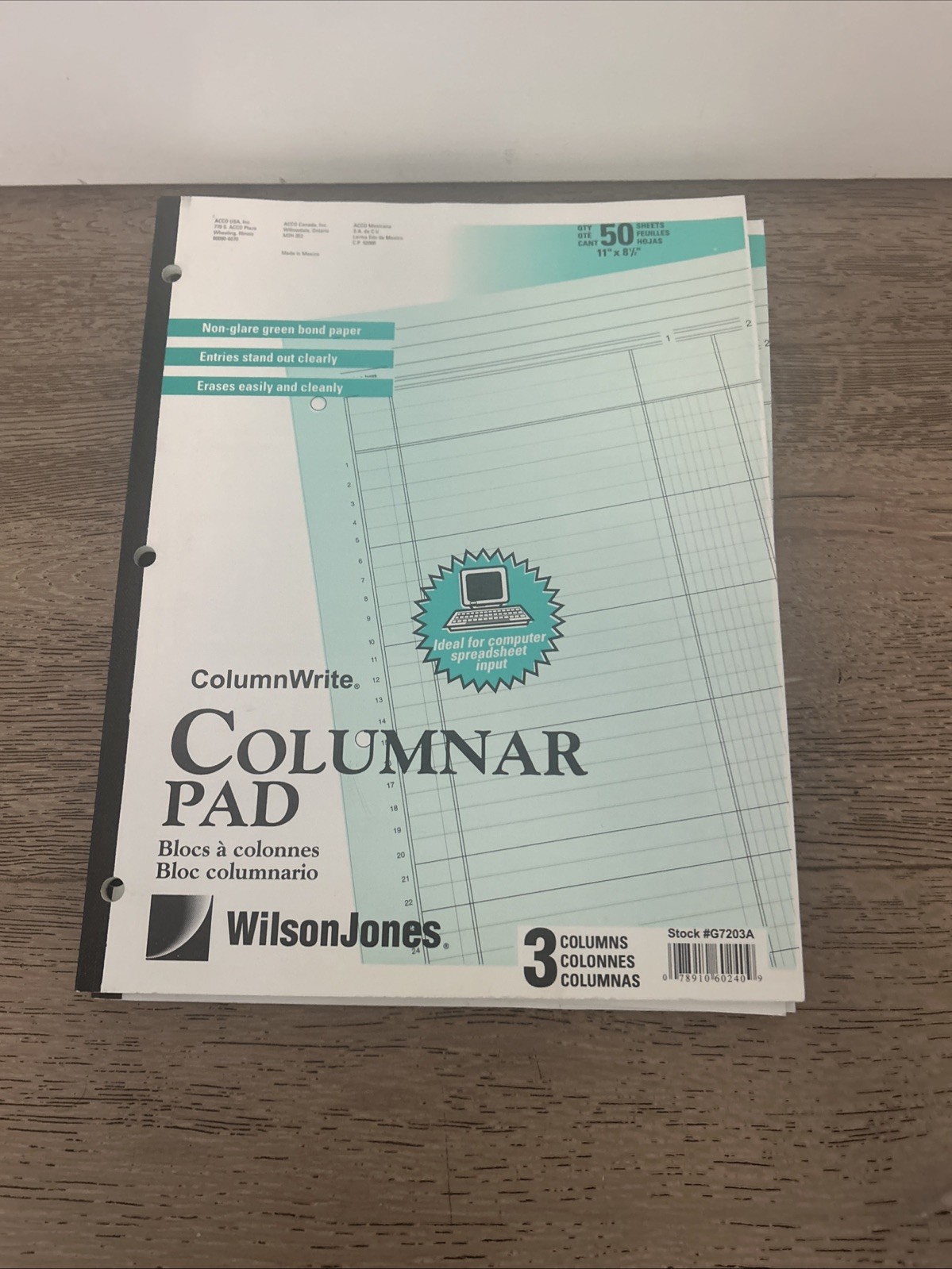 Lot of 3 Wilson Jones Columnar Pad, 11 x 8-1/2 , 50 Sheets NEW 3 Columns G7203A