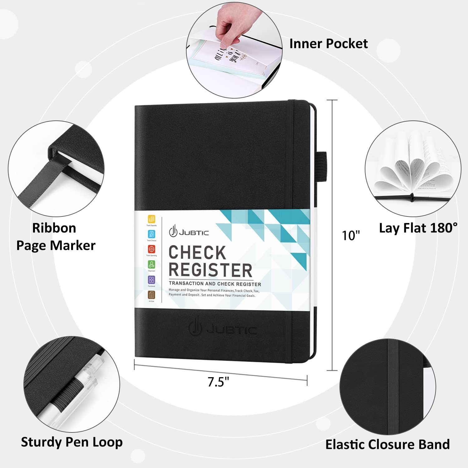 Large Hardcover Check Register Book – 7.5×10″ Accounting Ledger for Income & Exp