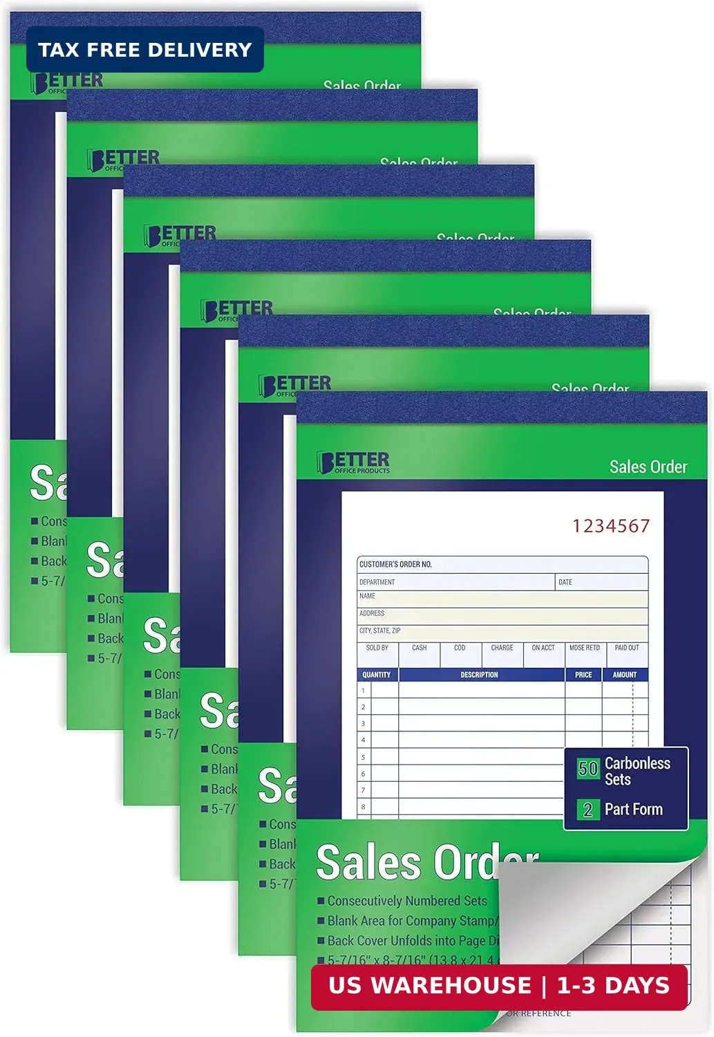 Better Office Products Sales Order Book, 6 Pack Sales Order Book 2 Part Carbonle