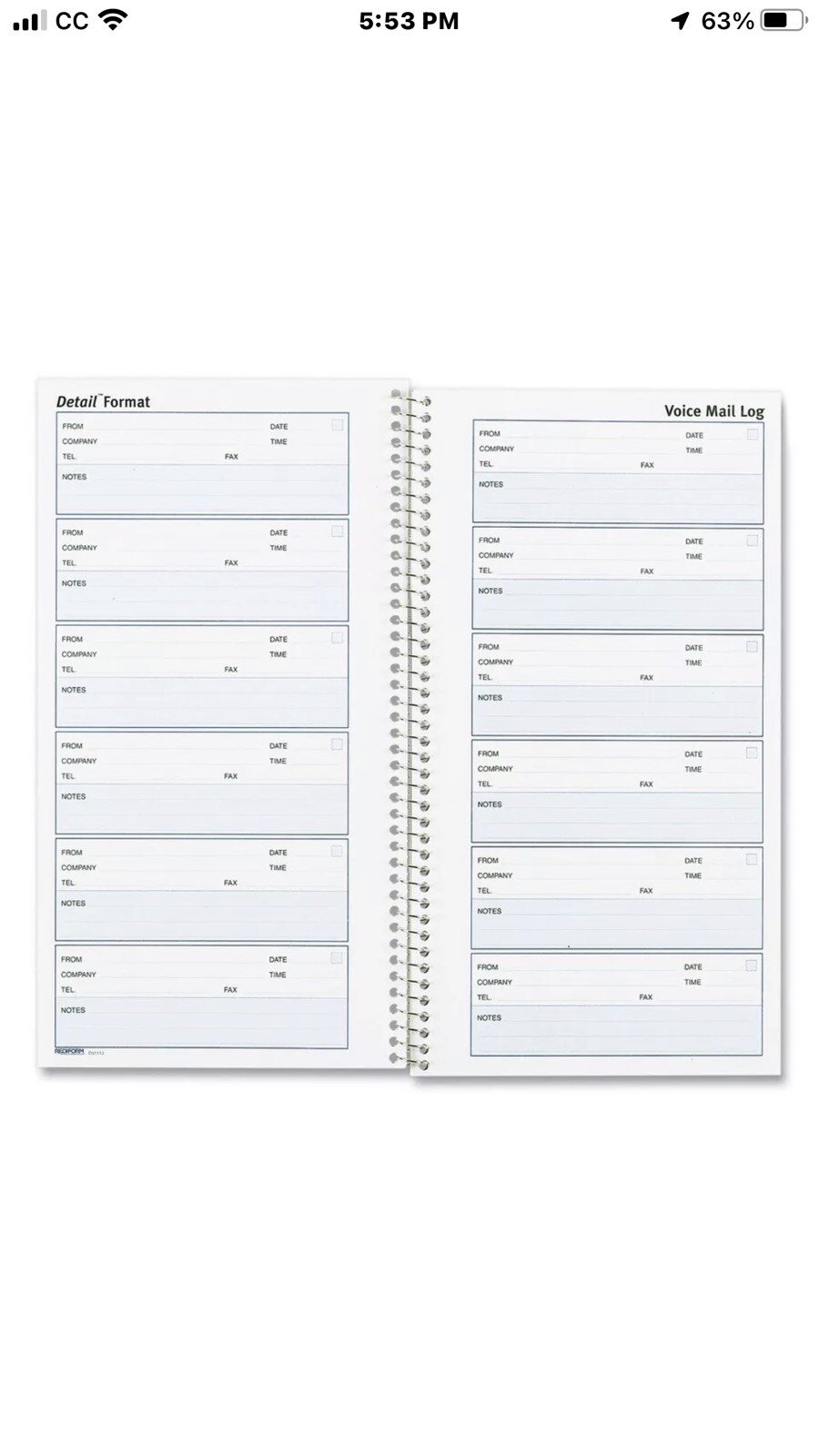 Rediform 51113 Detail Voice Mail Log (3 Books)