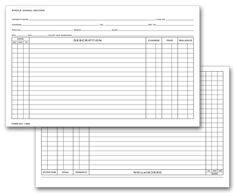 5Forms Single Animal Exam Records Horizontal 5 x 8″ Qty 500