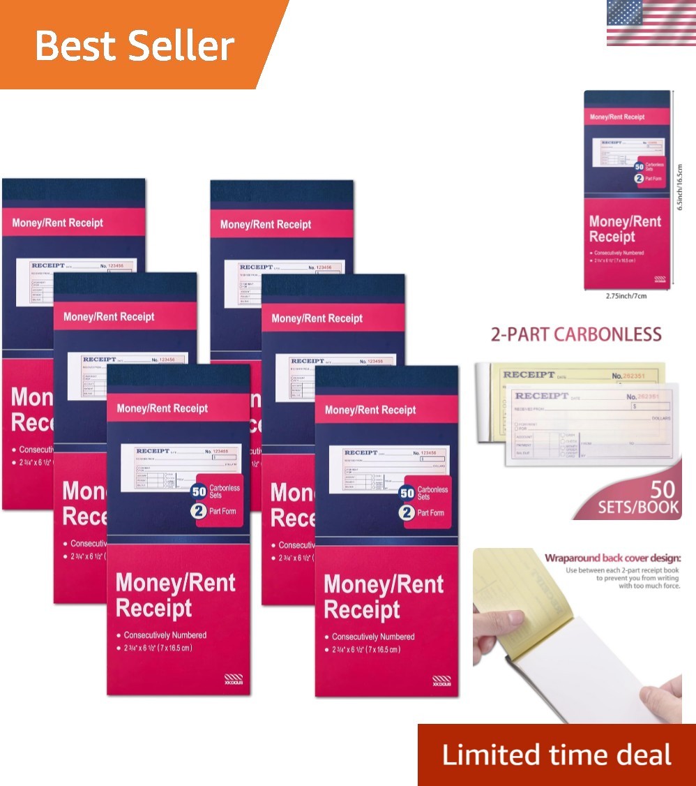 6 Pack Receipt Book with Carbon Copies, Money and Rent Receipt Book 2 Part Ca…