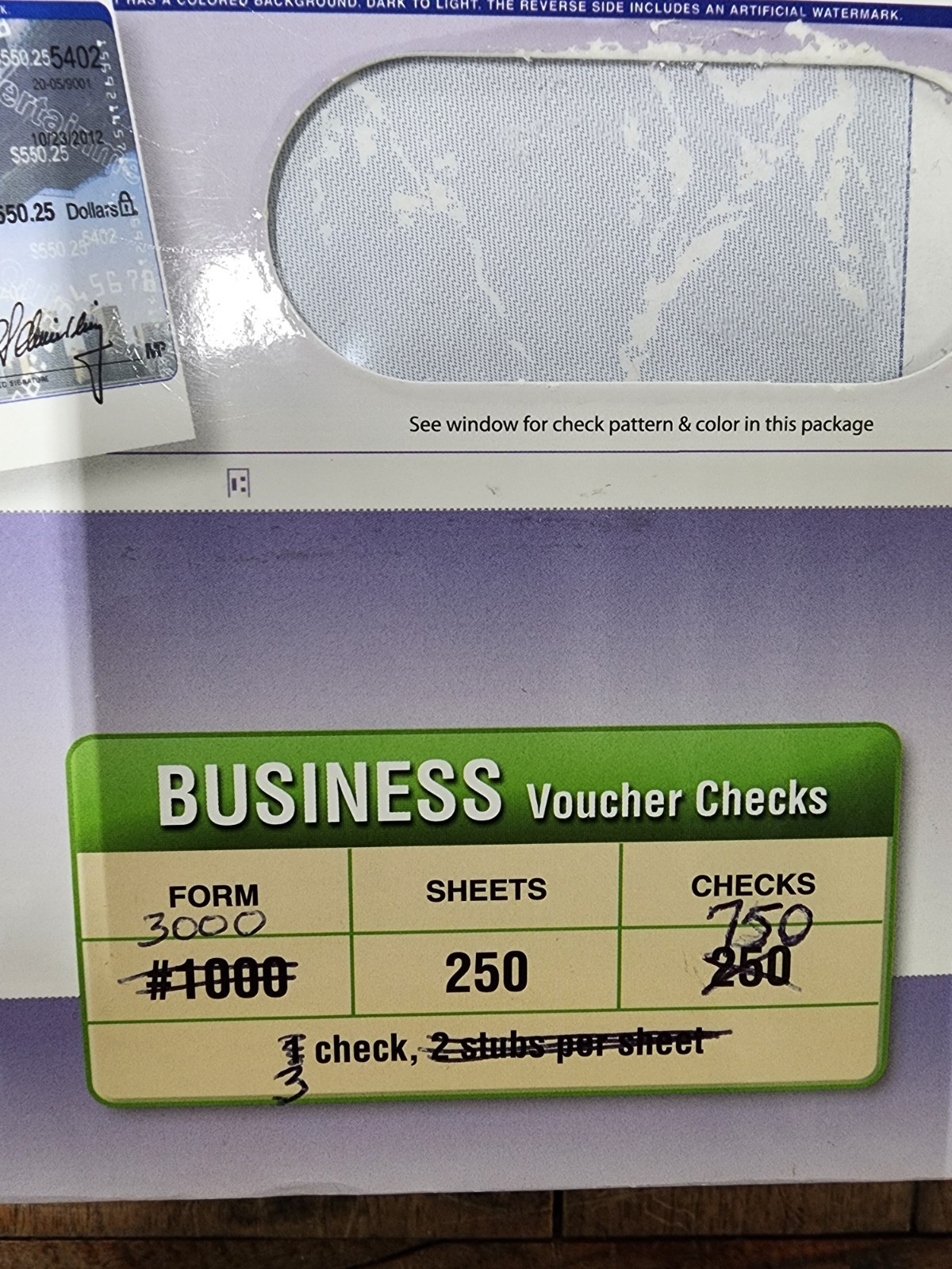 VersaCheck Security Business Checks, 3 Per Sheet, 750 Checks, NEW, SHIPS FREE