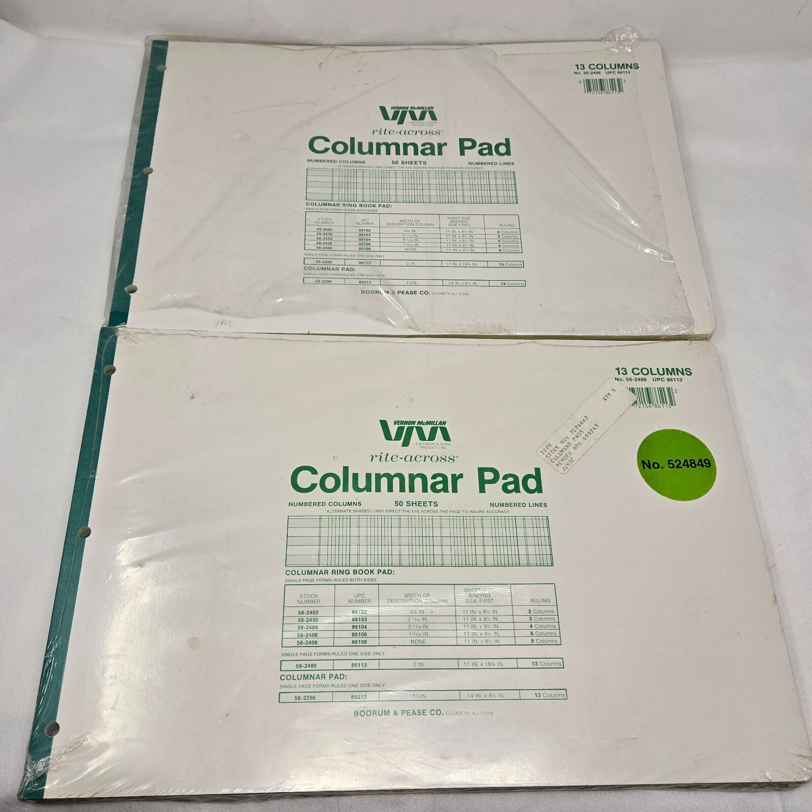LOT OF 6 VINTAGE VERNON MCMILLAN RITE-ACROSS COLUMNAR PADS EACH 50 SHEETS NEW