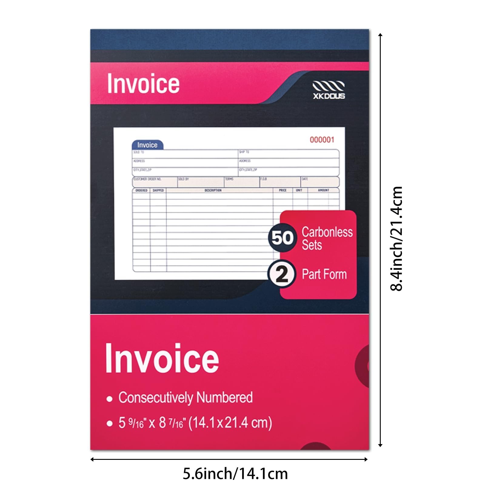 10 Pack Carbonless Invoice Book, 2-Part Receipt Book, 50 Sets, Small Business Us