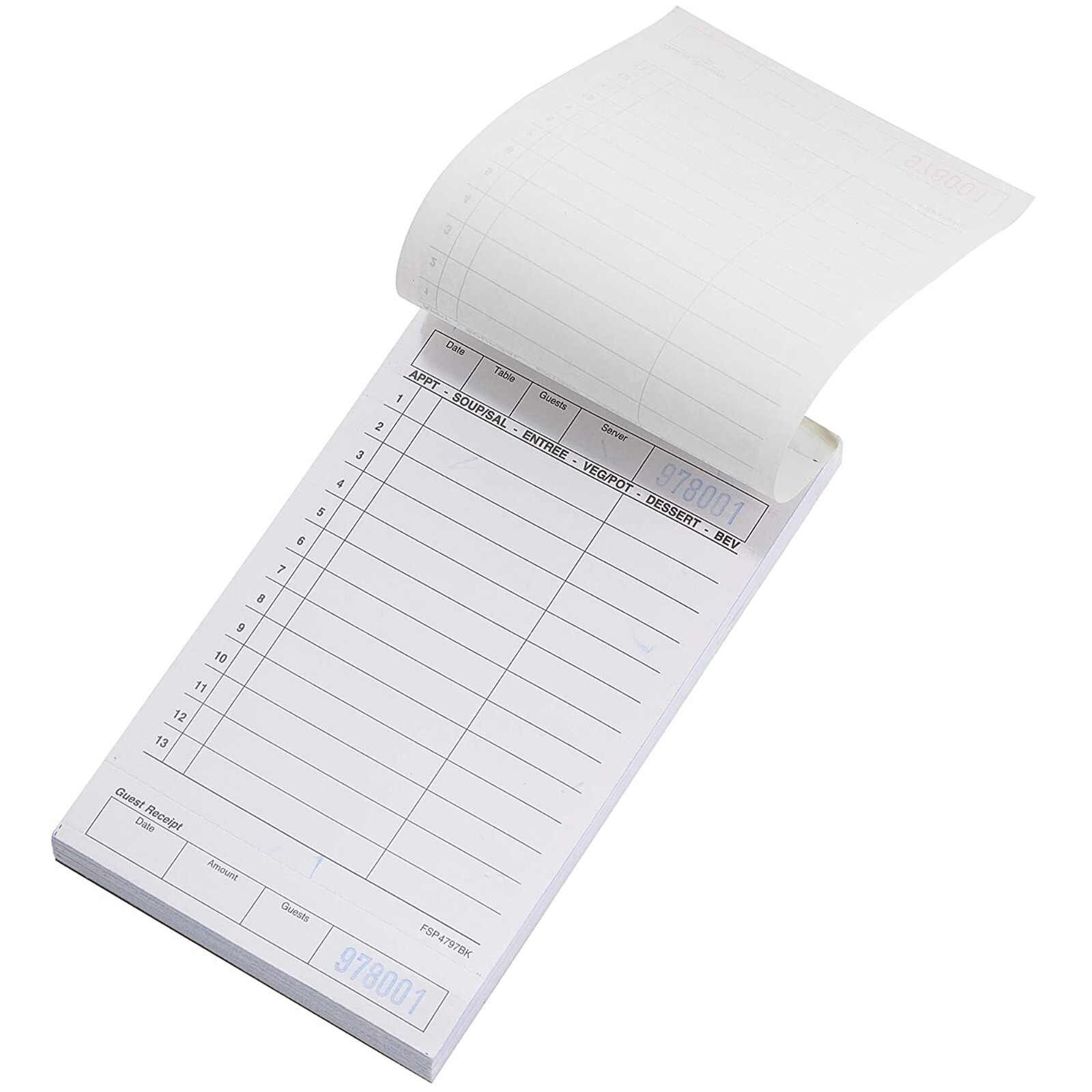100 Pack – 2 Part Green Carbonless Guest Check Pads – 50 Pages per Server Pad