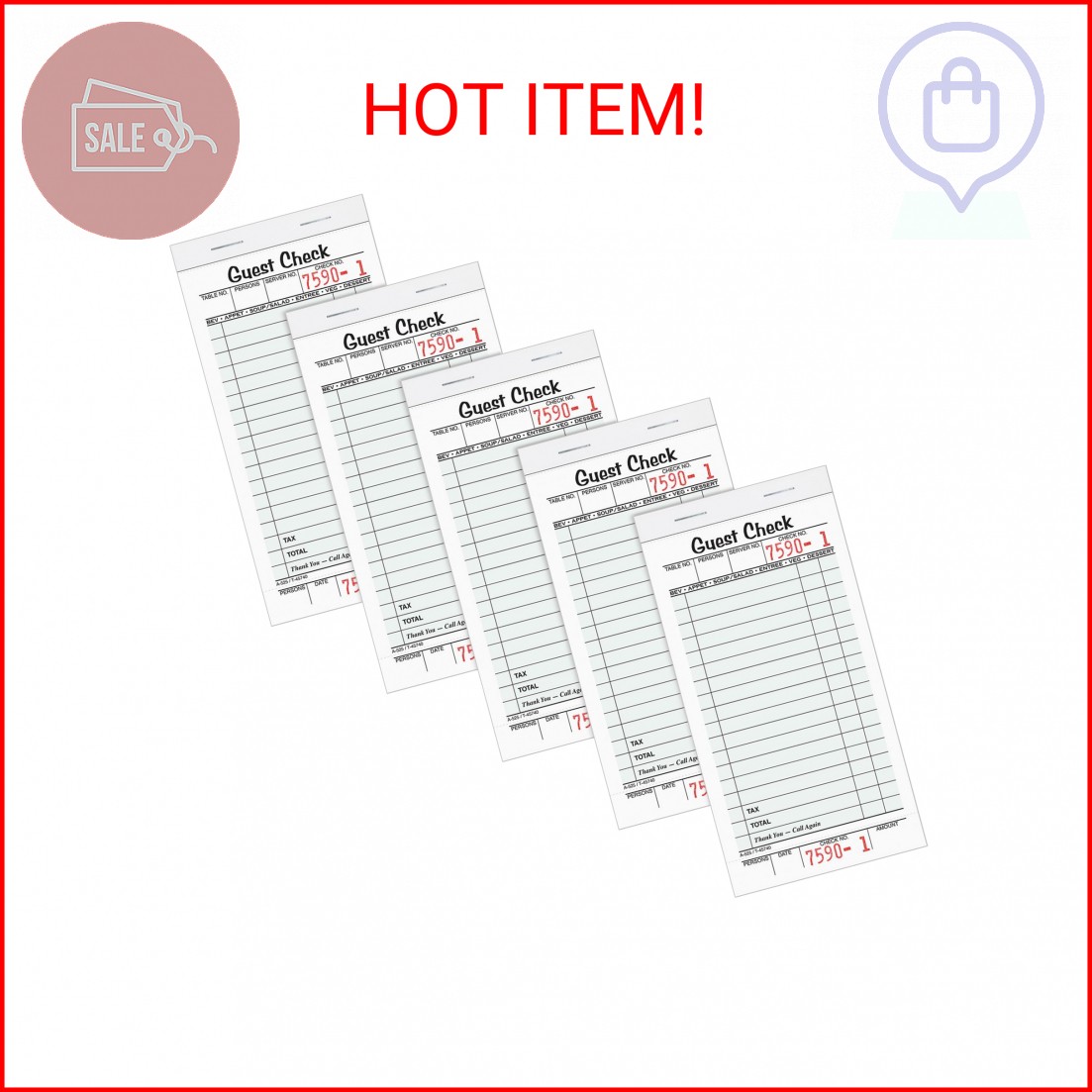 Adams Guest Check Pads, Single Part, Perforated, White, 3-2/5″ x 6-3/4 “, 50 She