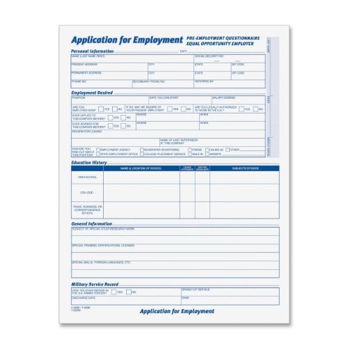 Cardinal Brands TOP3288 Employment Application 11×17 White 25/Pack