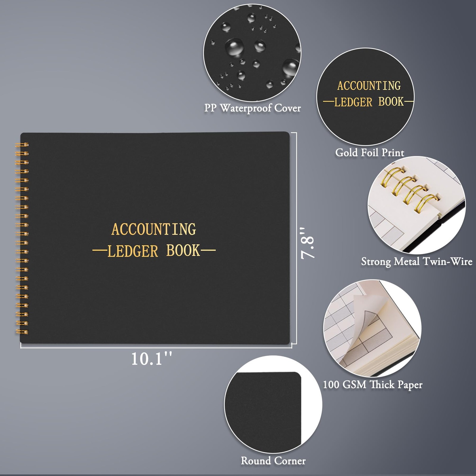 HAUTOCO Accounting Ledger Book for Small Business 10.1 x 7.8”, Black