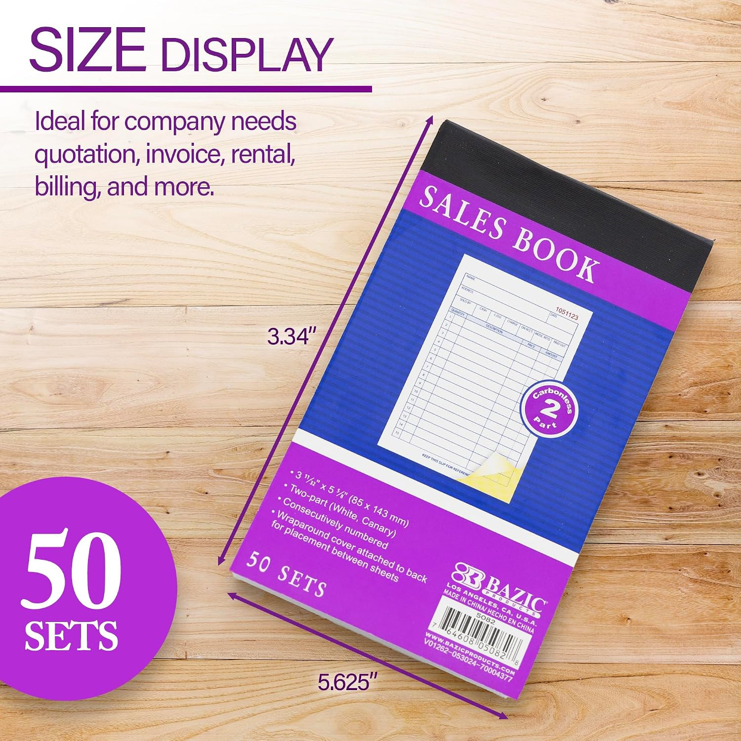 General Purpose Sales Book, 50 Sets, 4-Pack | 50 Numbered 2-Part