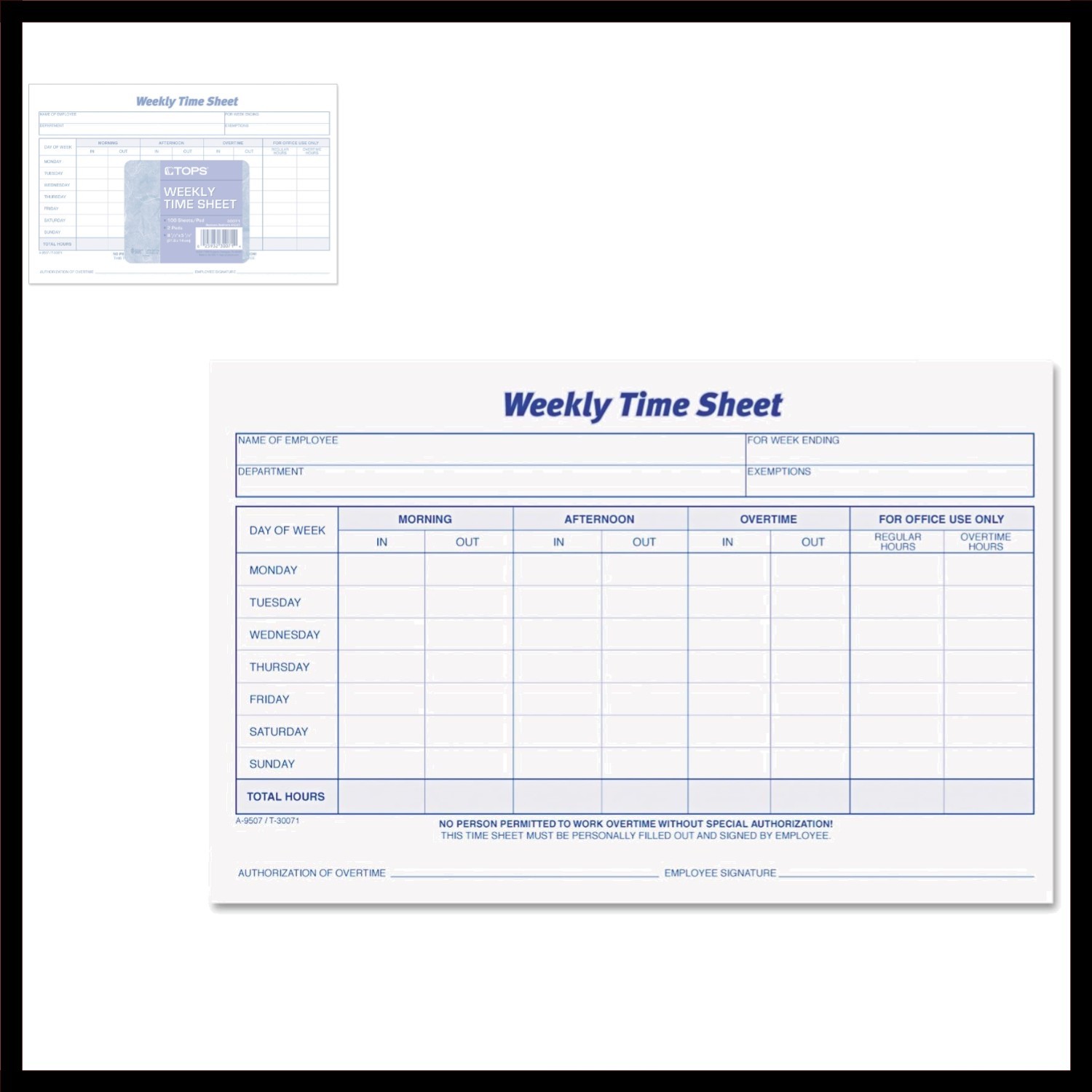 Weekly Time Sheets, One-Part No Copies, 8.5 x 5.5, 5 Forms/Pad, 2 Pads/Pack
