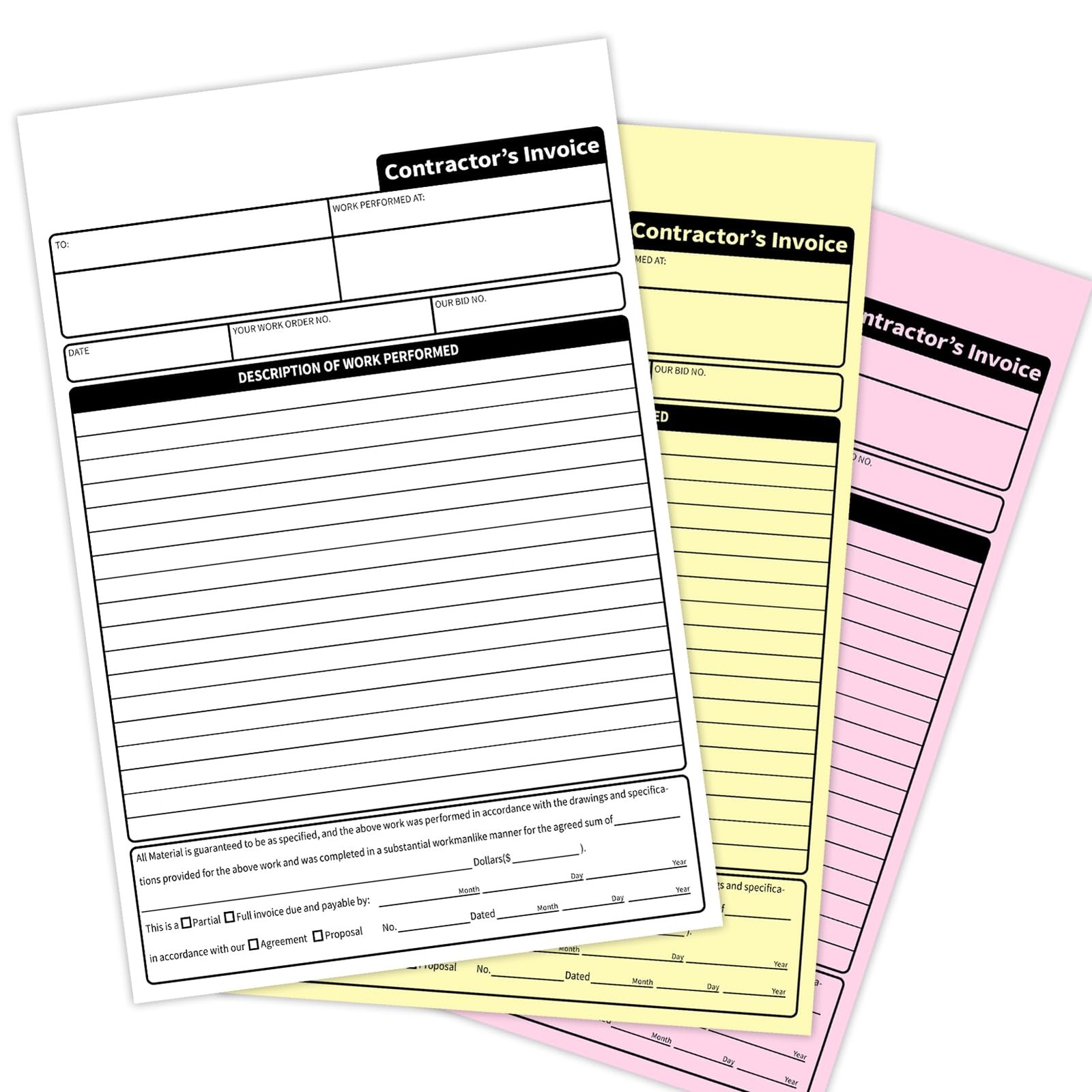 1 Pack Contractor Invoice Books 3 Part Carbonless Estimate Work Order Receipt