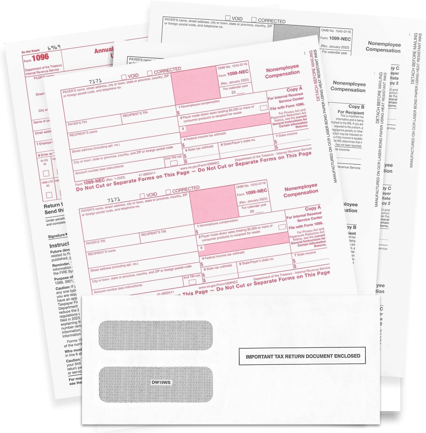 50 1099-NEC Forms Kit with 3 1096 – QuickBooks Compatible