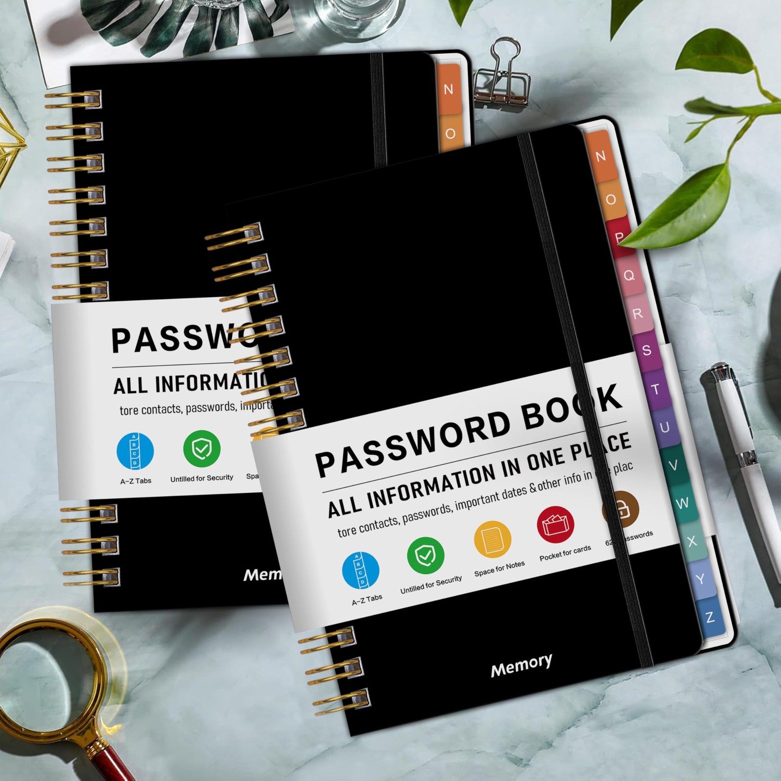 TREES Spiral Password Book with Alphabetical Tabs & A6 （4″ X 5.5″）, Black