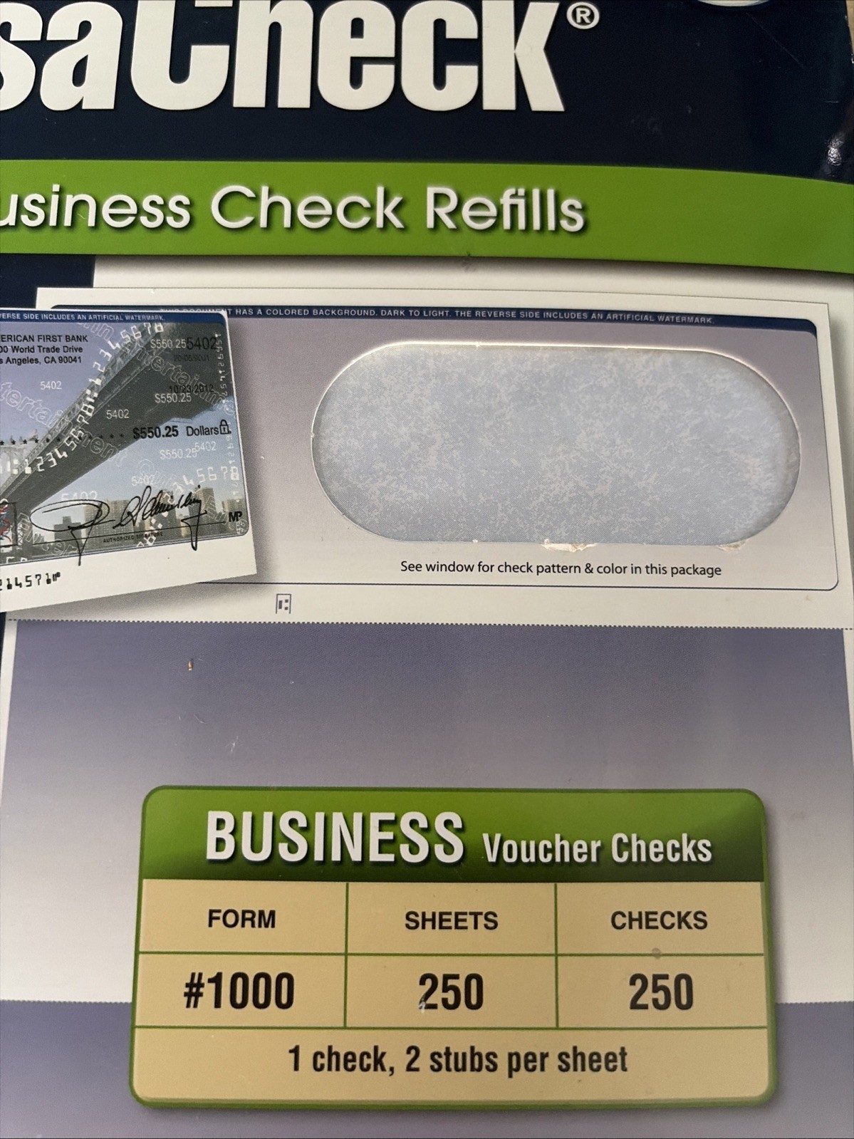 VersaCheck Security Business Check Refills – Form #1000 – 250 Sheets – Blue