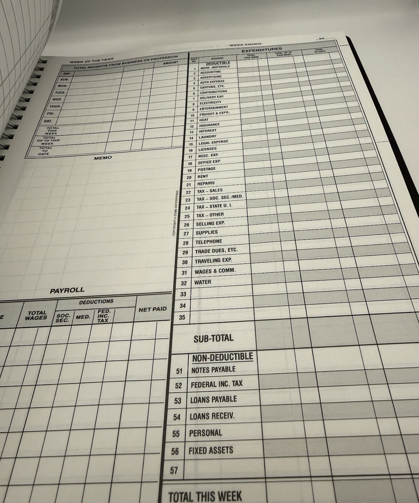 Dome DOM600 Bookkeeping Record Book Weekly 128 Pages 9 x11 Inches not written in