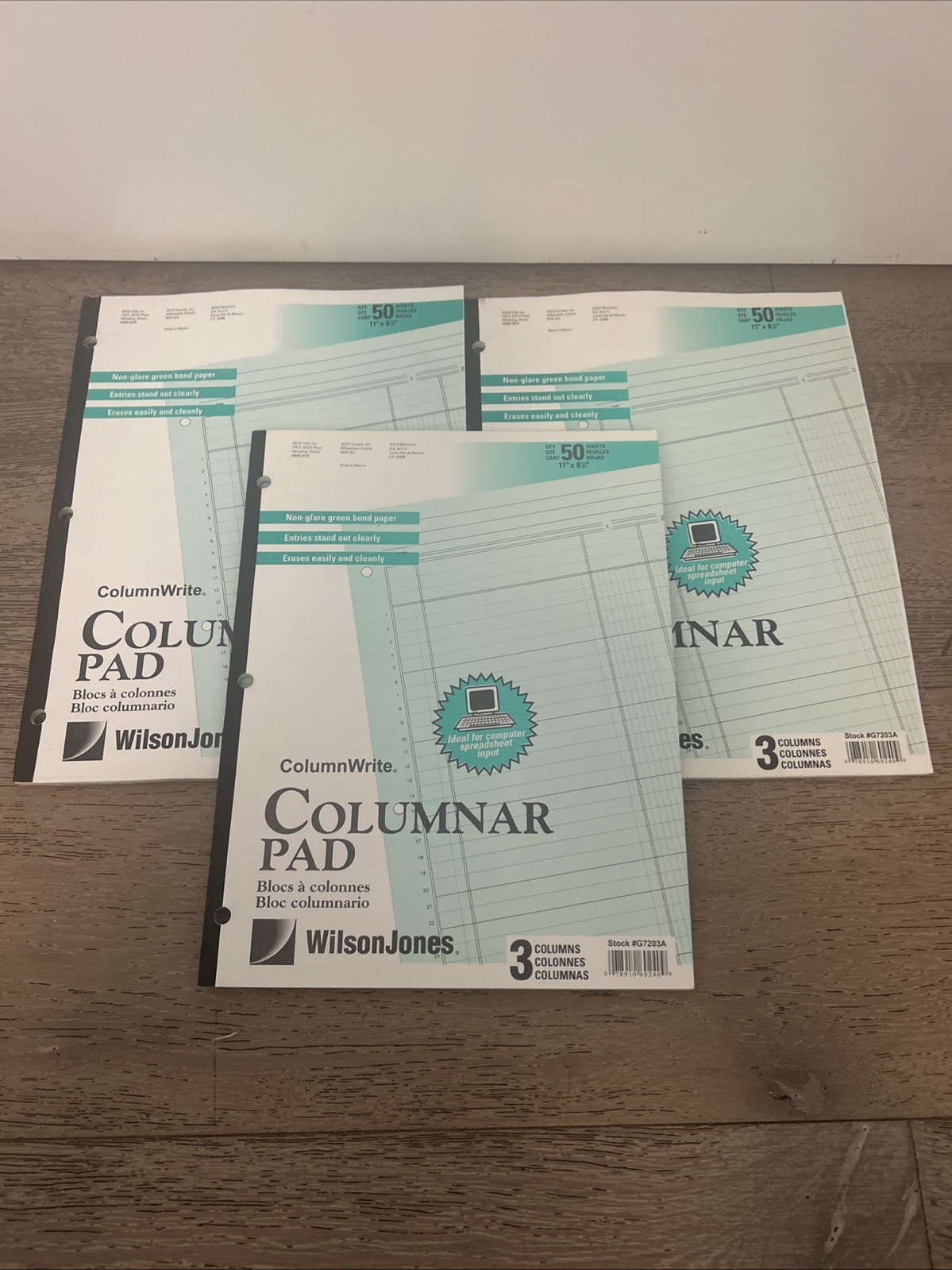 Lot of 3 Wilson Jones Columnar Pad, 11 x 8-1/2 , 50 Sheets NEW 3 Columns G7203A