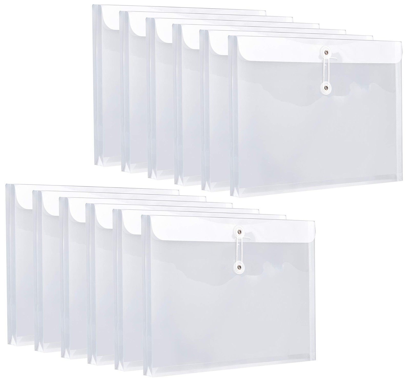 FANWU 12 Pack Plastic Letter Size Envelopes with Button & Clear – 12