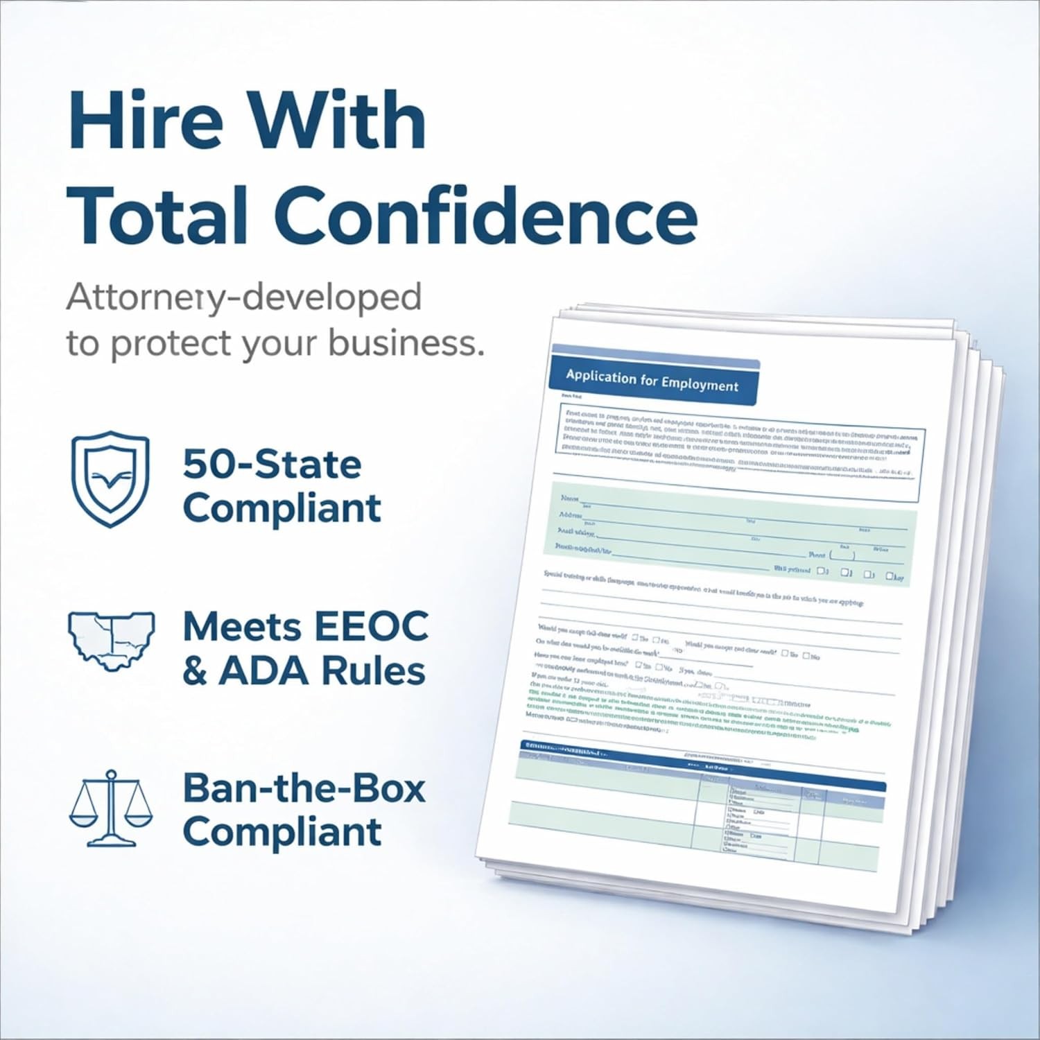 50 State Compliant Job Application Short Form 8 ½”x11 50 Pack