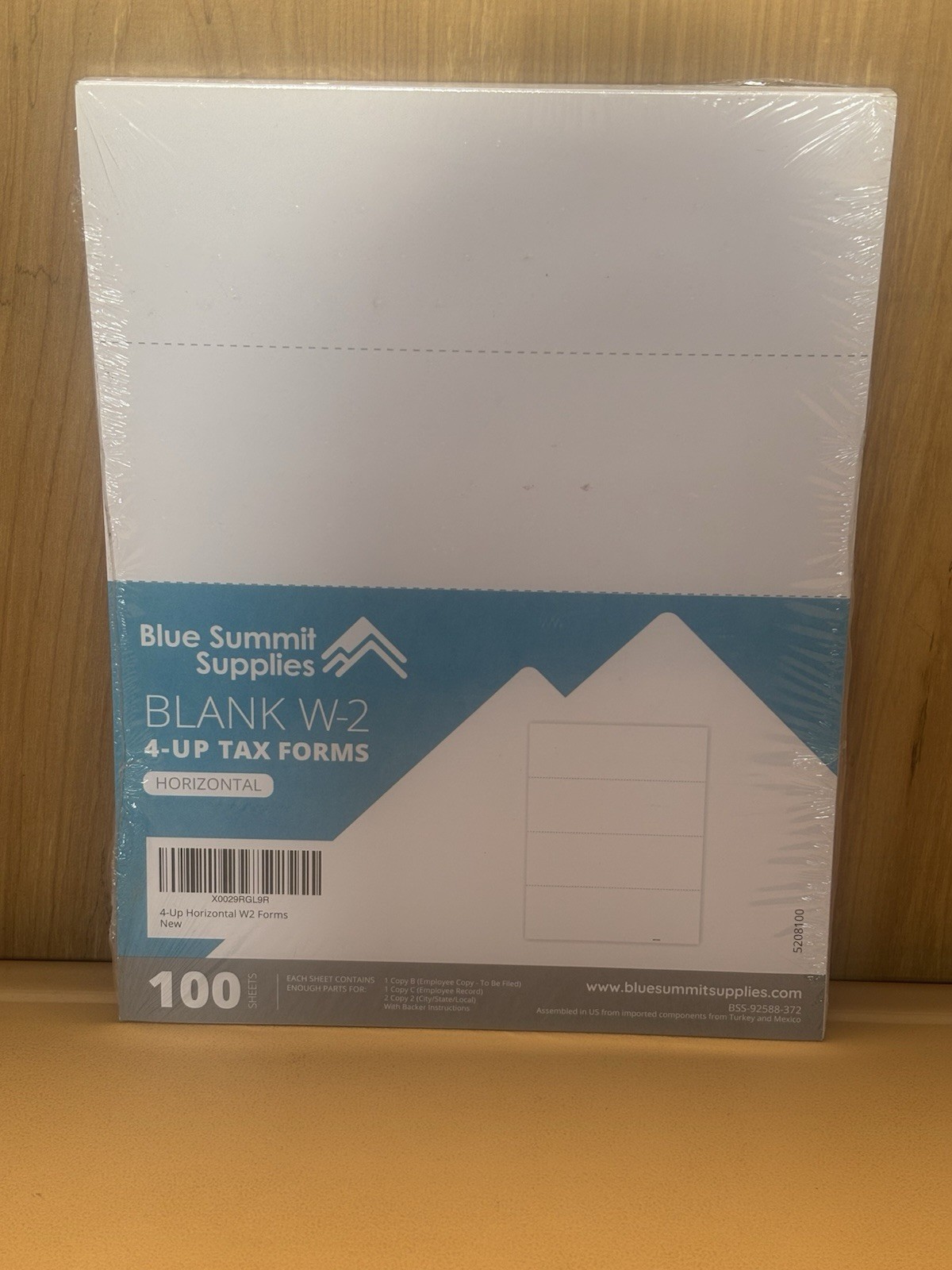 Blue Summit Blank W-2 4-Up Tax Forms 100 Sheets Horizontal Printer Compatible
