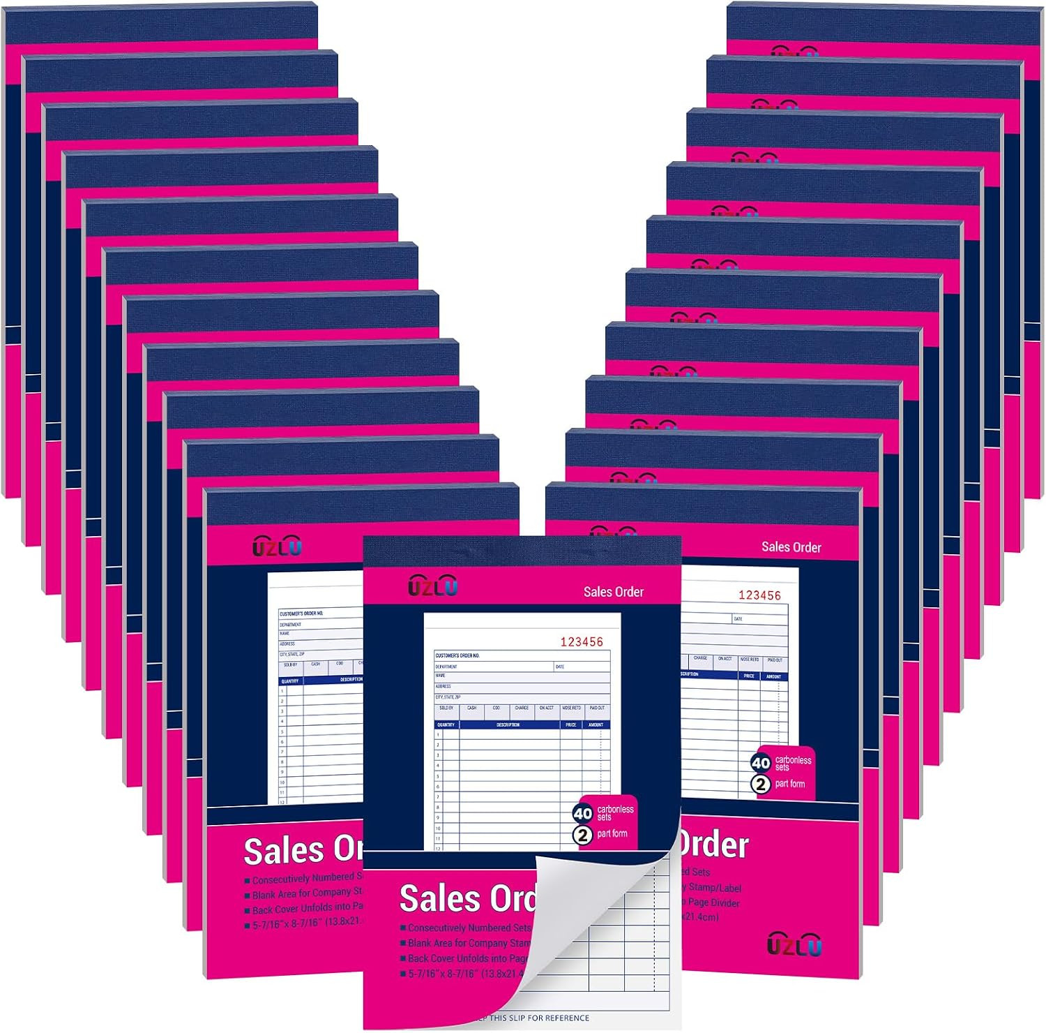 20 Pack Sales Order Book Bulk, 2-Part Carbonless Receipt Form Invoice, White/Yel