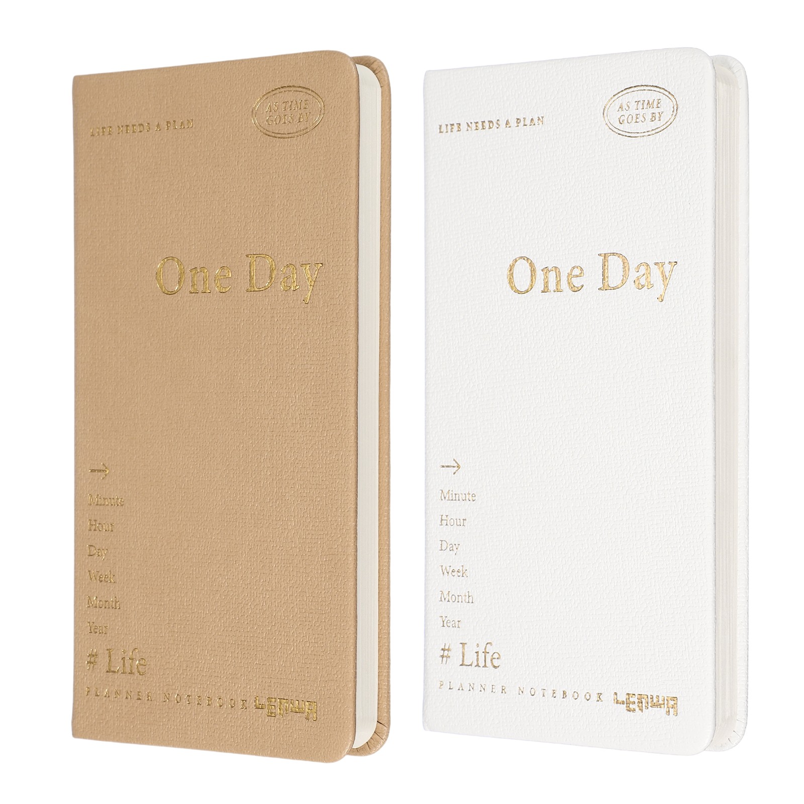 2Pcs Daily Planner Notebook, 7 x 3.8″ to Do Notebook, Brown, White