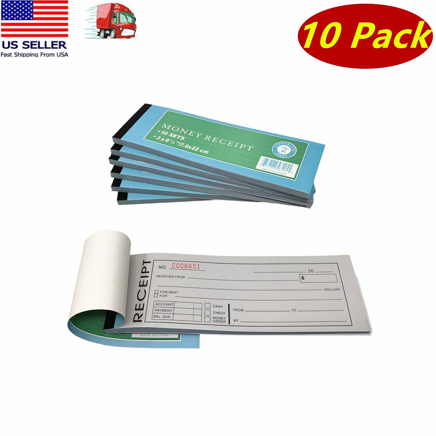 10x Carbonless Cash Money Rent receipt record book 2 part 50 set duplicate copy