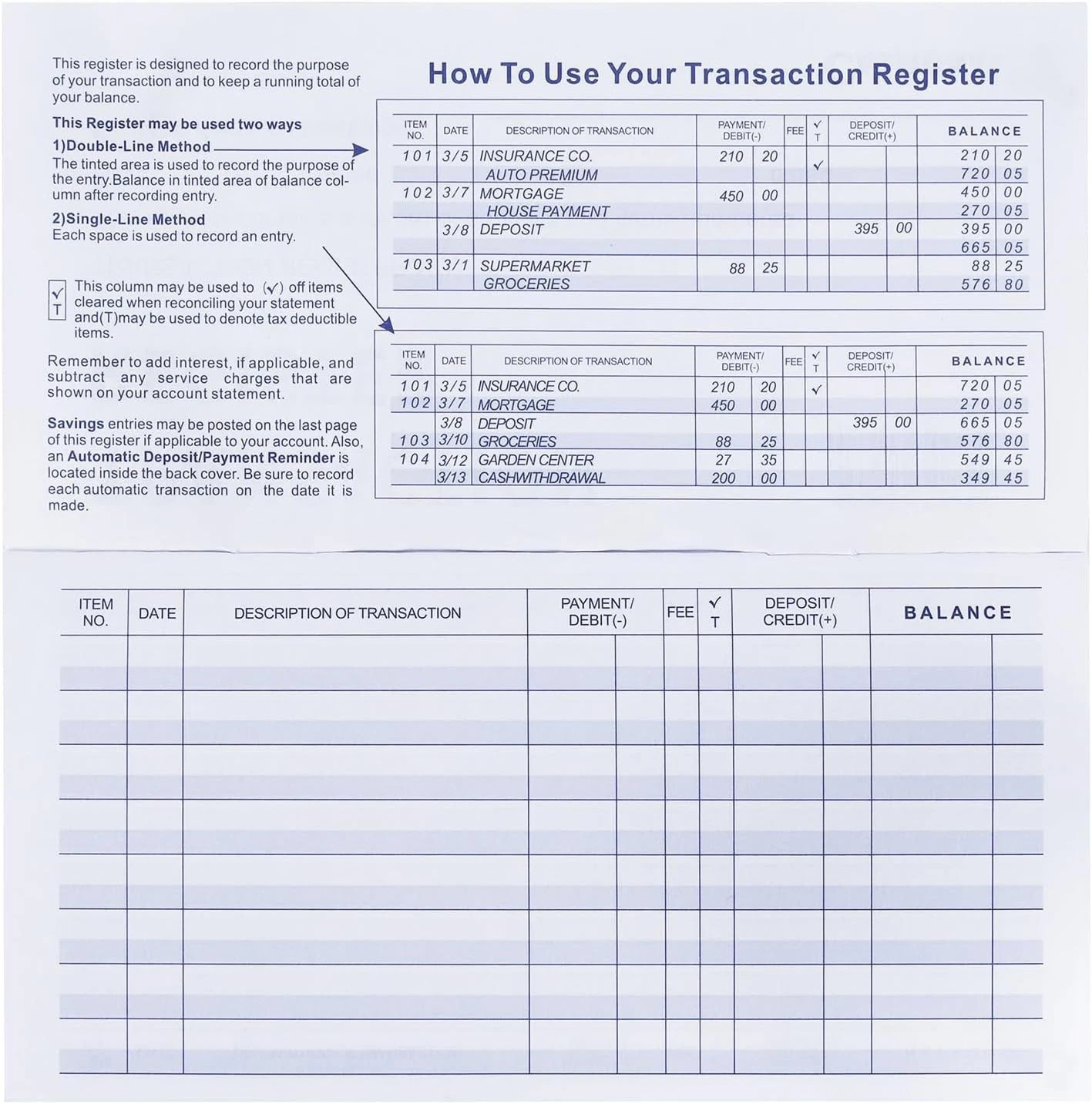 20 Pack Checkbook Register Check Registers for Personal Blank Ledger Transaction