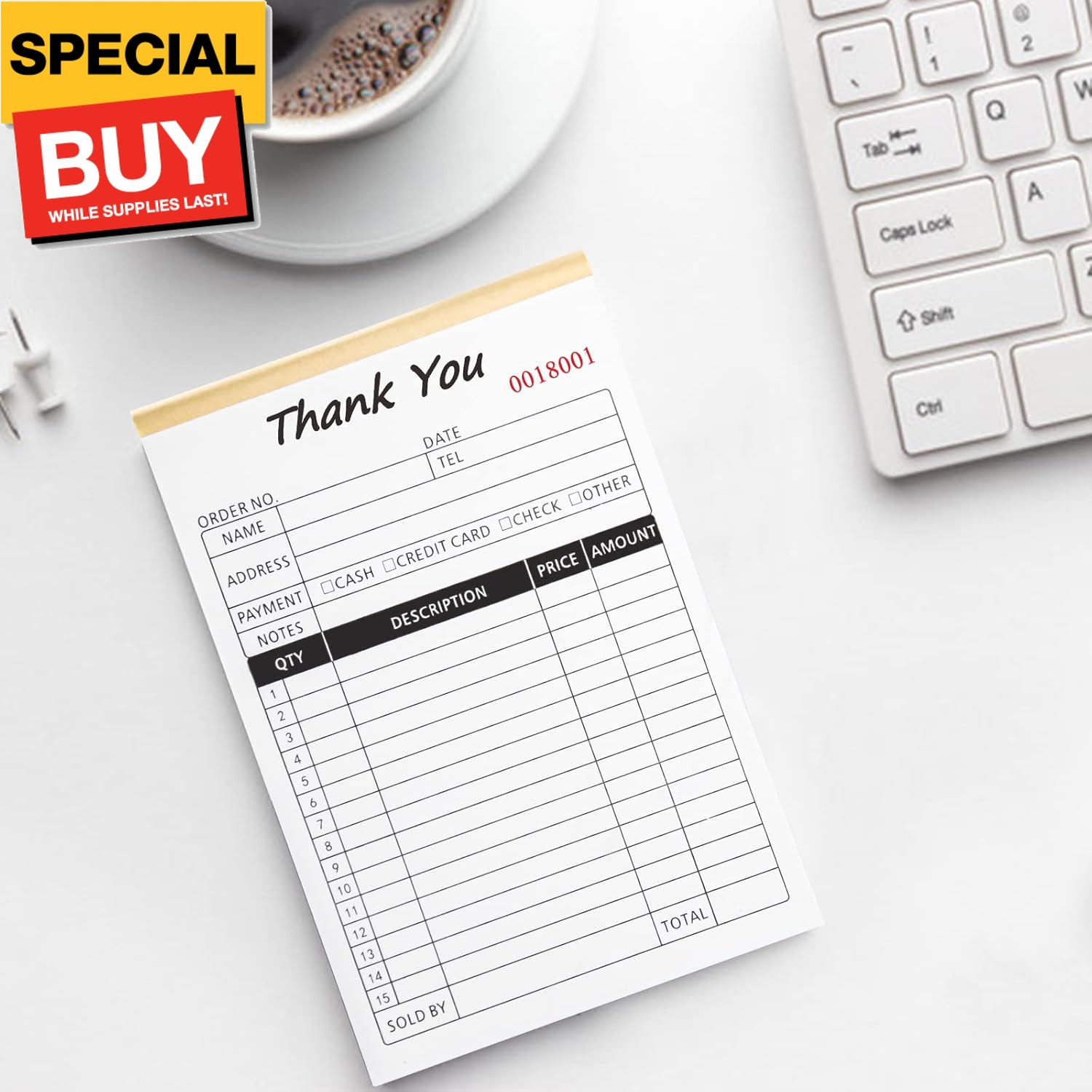 Receipt Book with Cardboard 2-Part Carbonless, Order Forms for Small Business