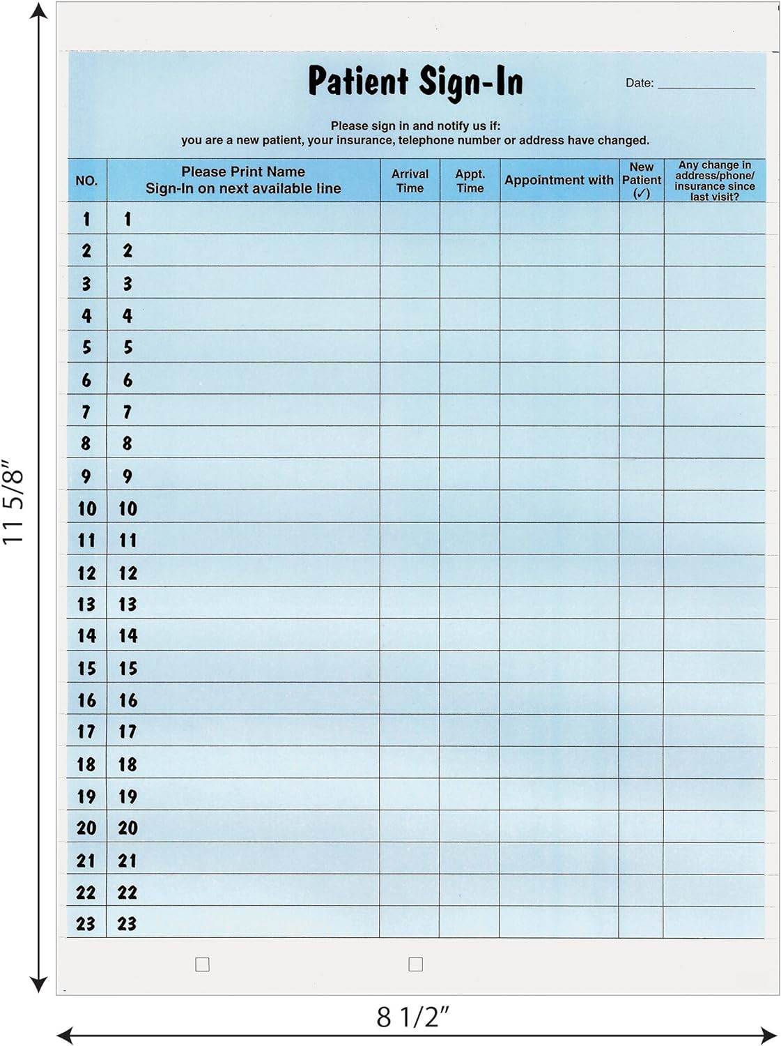 Patient Sign-In Label Forms, 8-1/2″ X 11″ Form, Blue, 23 Labels/Sheet, 125 Sheet