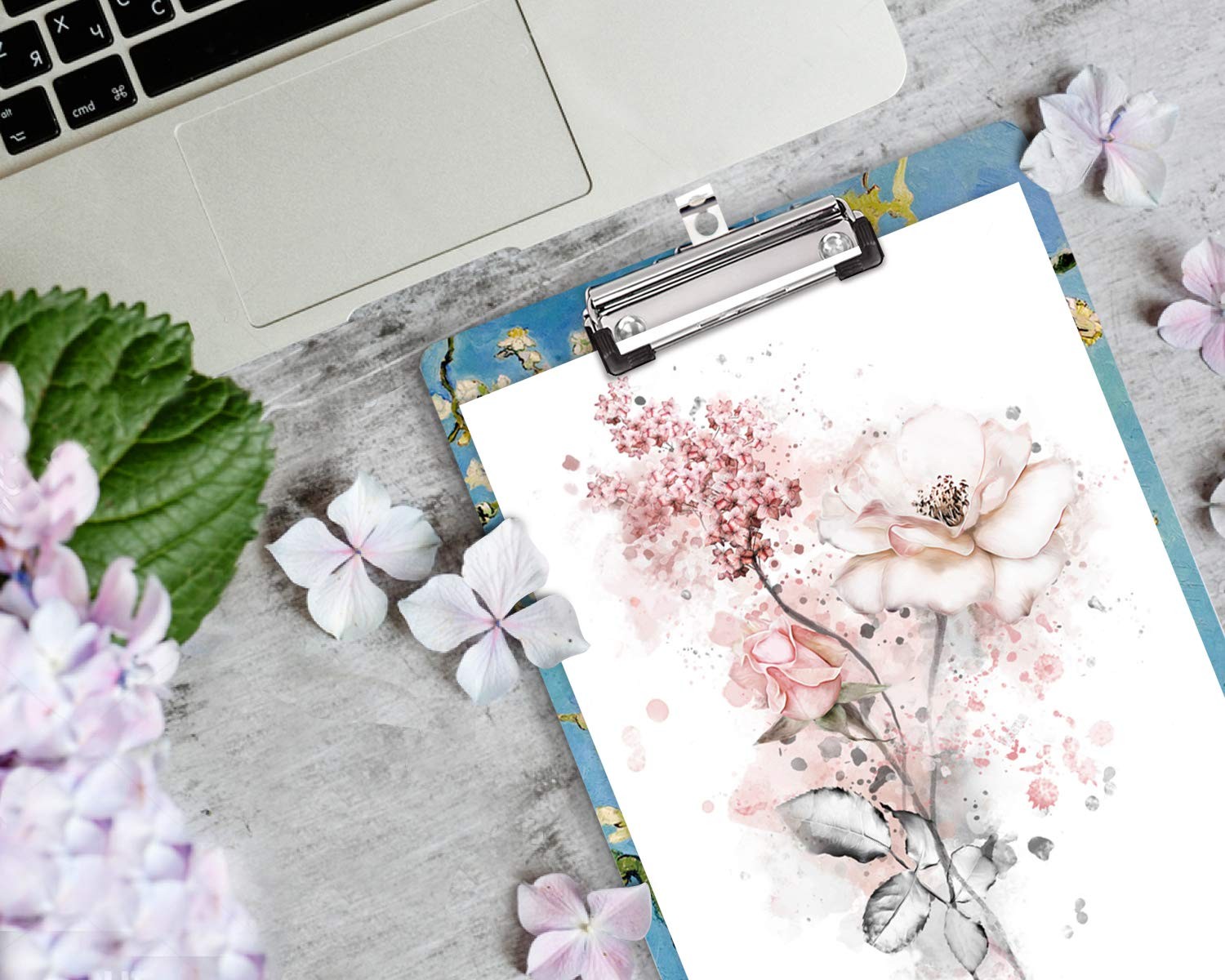 WAVEYU Green Flowers Hardboard Clipboard for Women, Letter Flower 02