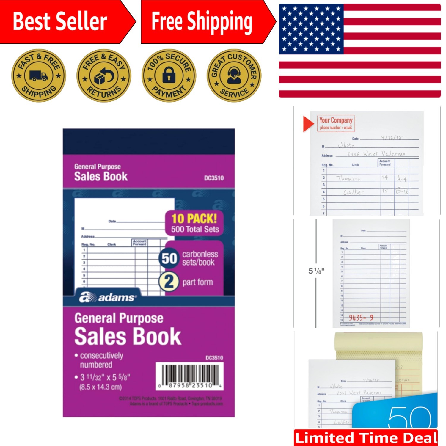 Dual-Function Carbonless Sales Book, 50 Sets – Ideal for Business Transactions