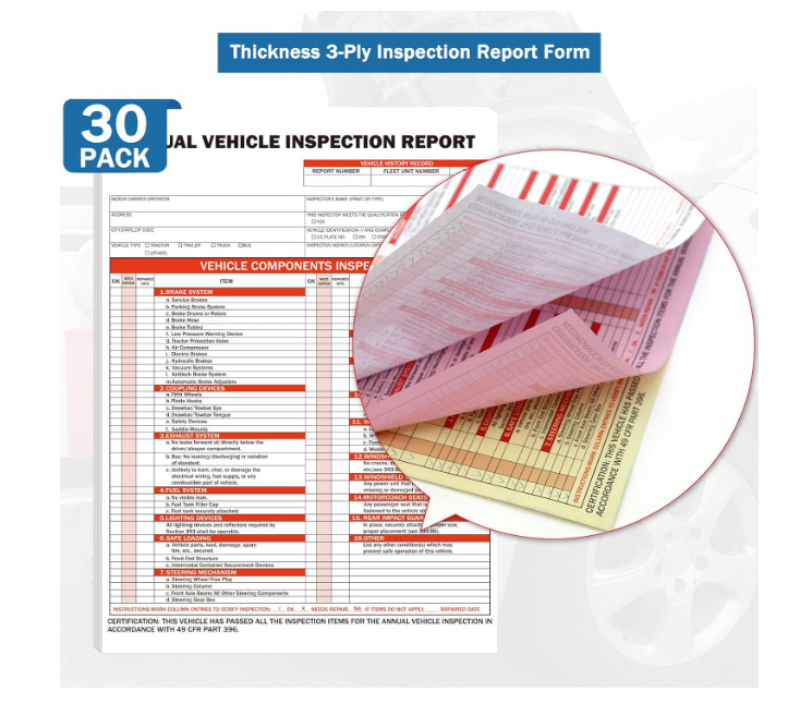 30Pack DOT Annual Vehicle Inspection Forms and Stickers 30-Pk 3-Ply Vehicle