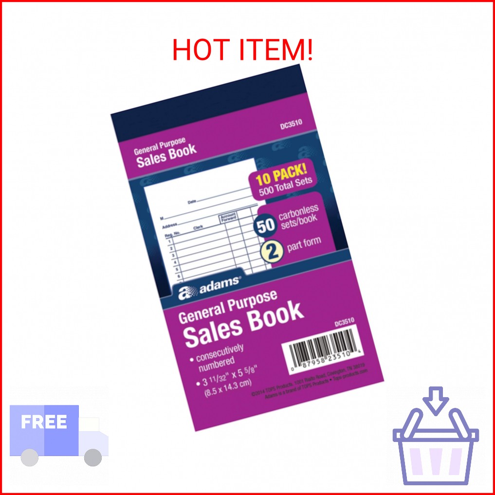 Adams General Purpose Sales Book, 2-Part, Carbonless, White/Canary, 3-11/32 x 5-