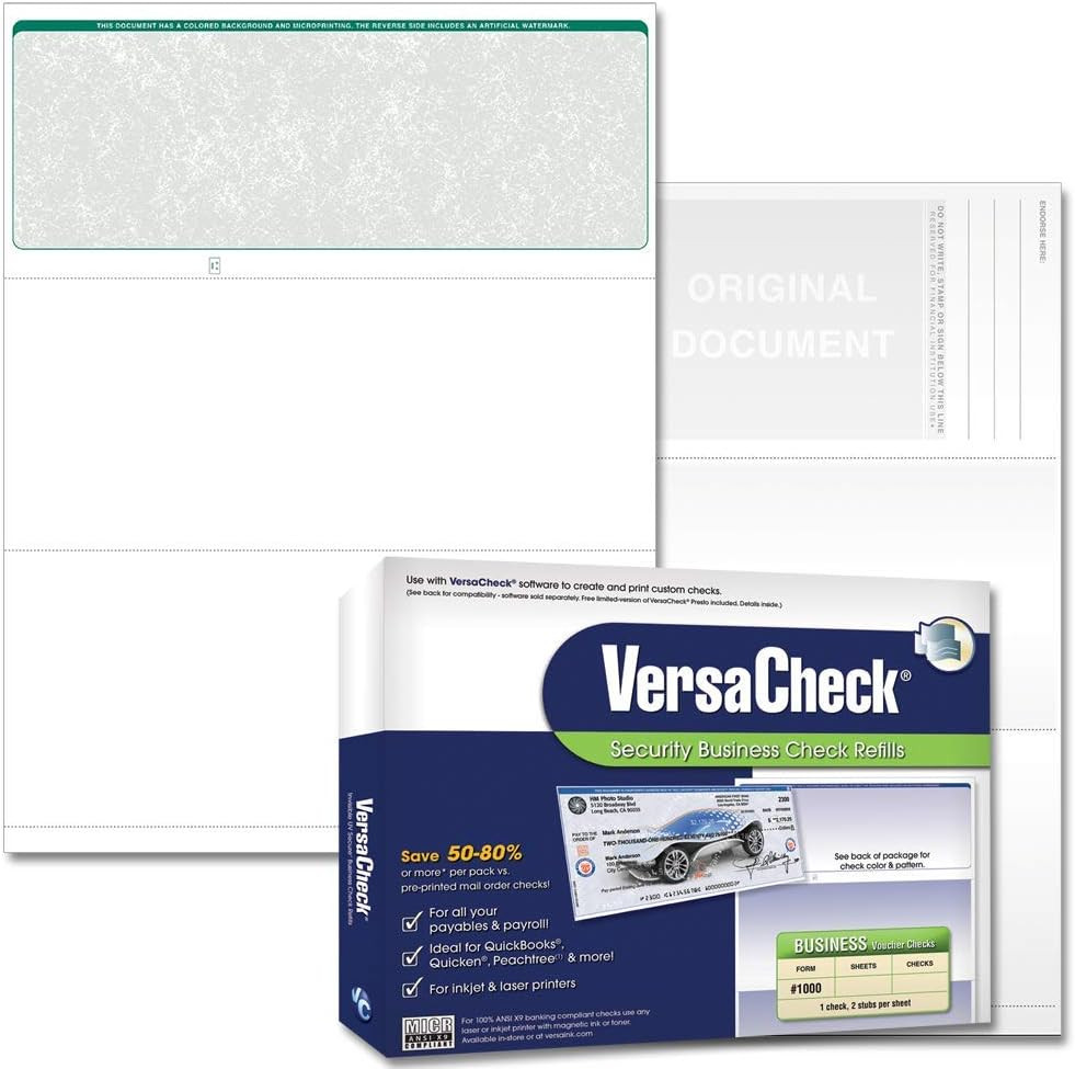 Secure Checks – 250 Blank Business Voucher Checks – Green Classic – 250 Sheets F
