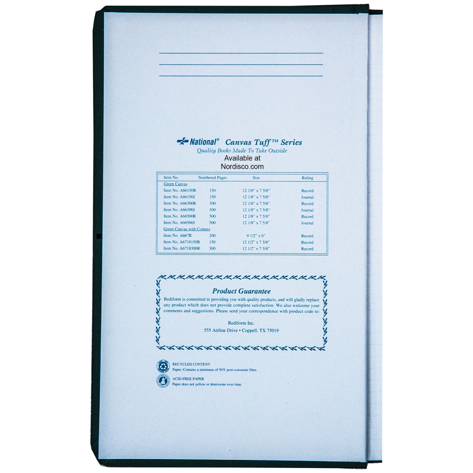 National A66500R Record Book, Canvas Tuff Series, 500 Pages, 12-1/8 x 7-5/8″